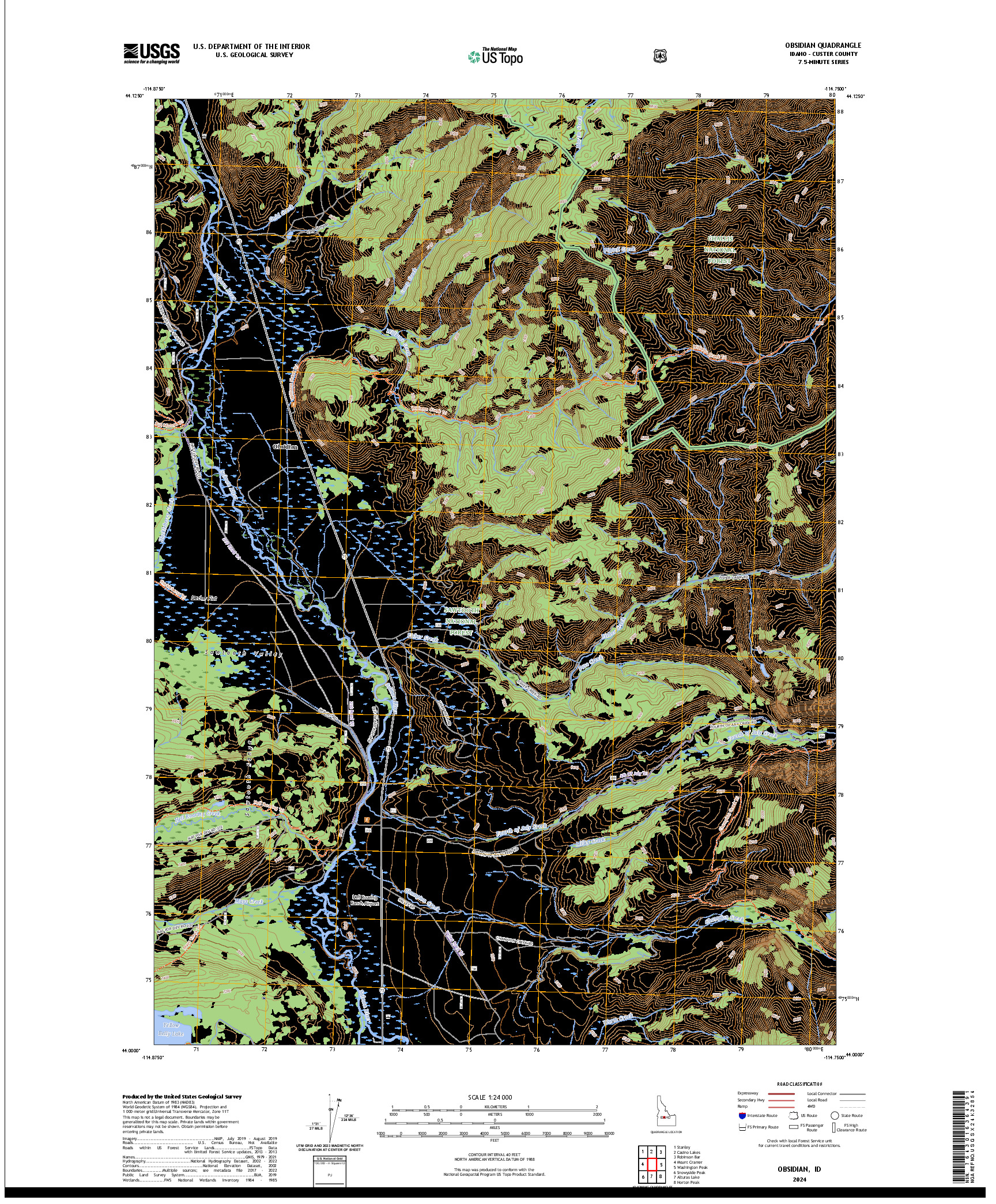 US TOPO 7.5-MINUTE MAP FOR OBSIDIAN, ID