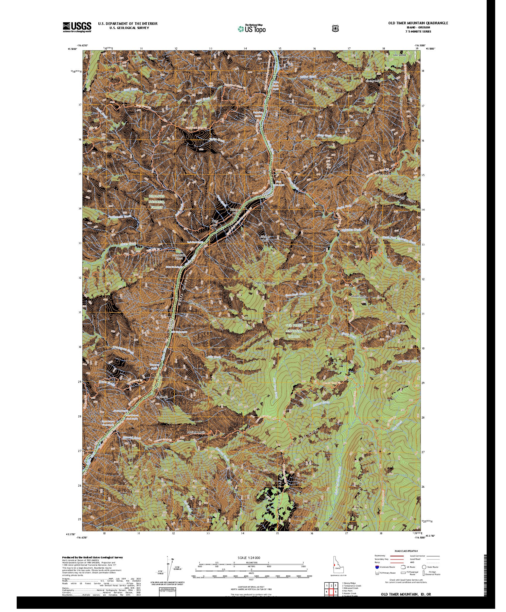 US TOPO 7.5-MINUTE MAP FOR OLD TIMER MOUNTAIN, ID,OR