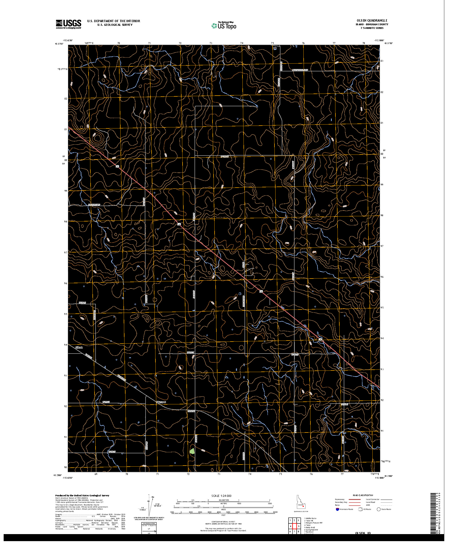 US TOPO 7.5-MINUTE MAP FOR OLSEN, ID
