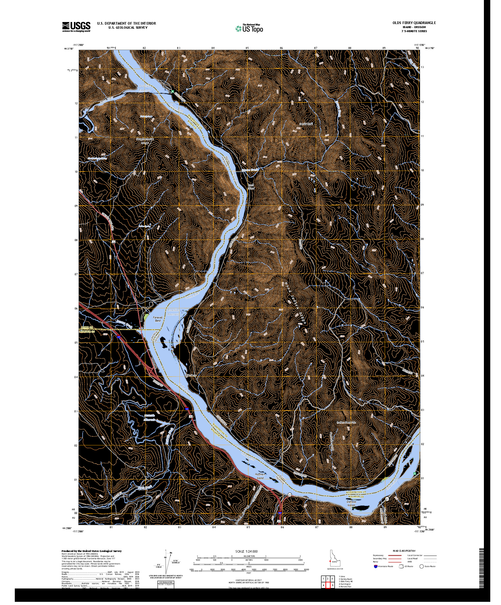 US TOPO 7.5-MINUTE MAP FOR OLDS FERRY, ID,OR