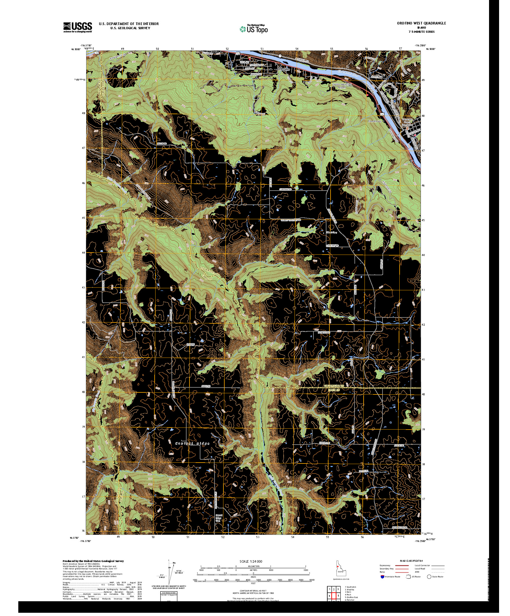 US TOPO 7.5-MINUTE MAP FOR OROFINO WEST, ID