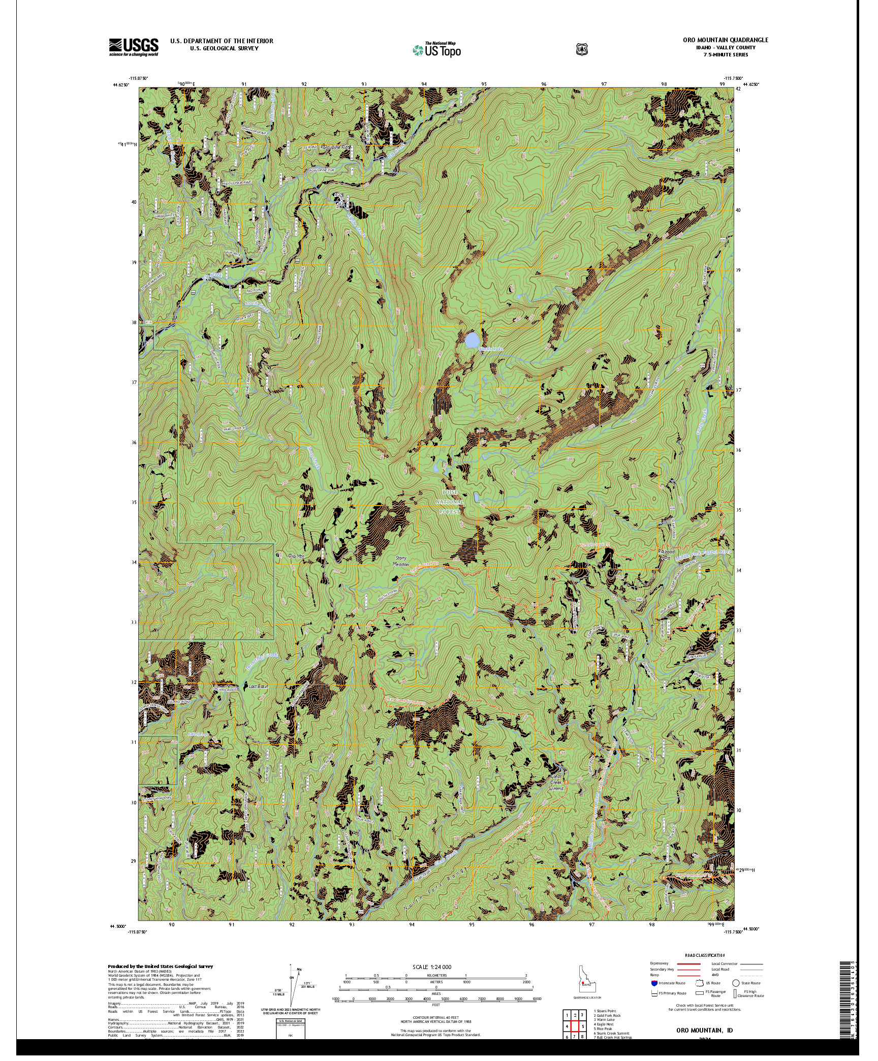 US TOPO 7.5-MINUTE MAP FOR ORO MOUNTAIN, ID