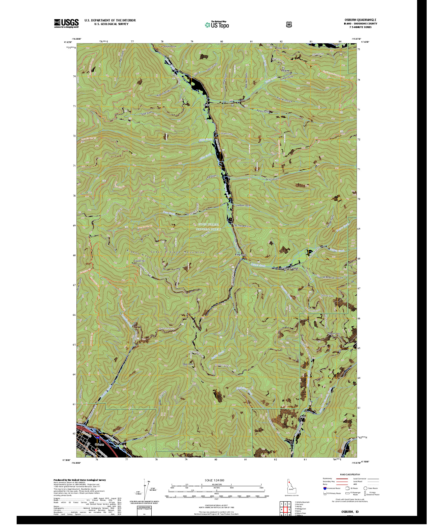 US TOPO 7.5-MINUTE MAP FOR OSBURN, ID