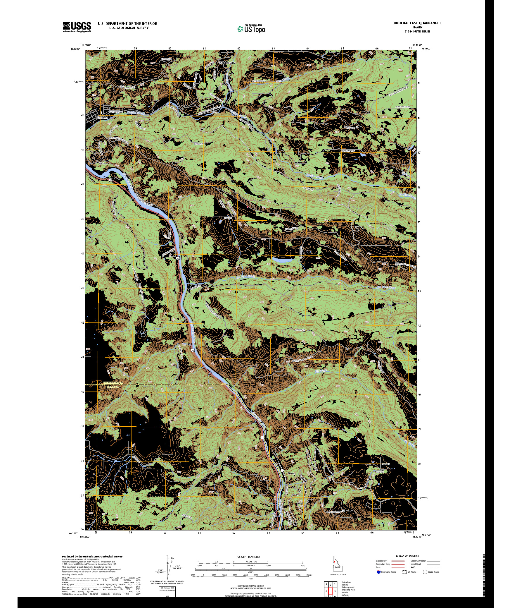US TOPO 7.5-MINUTE MAP FOR OROFINO EAST, ID