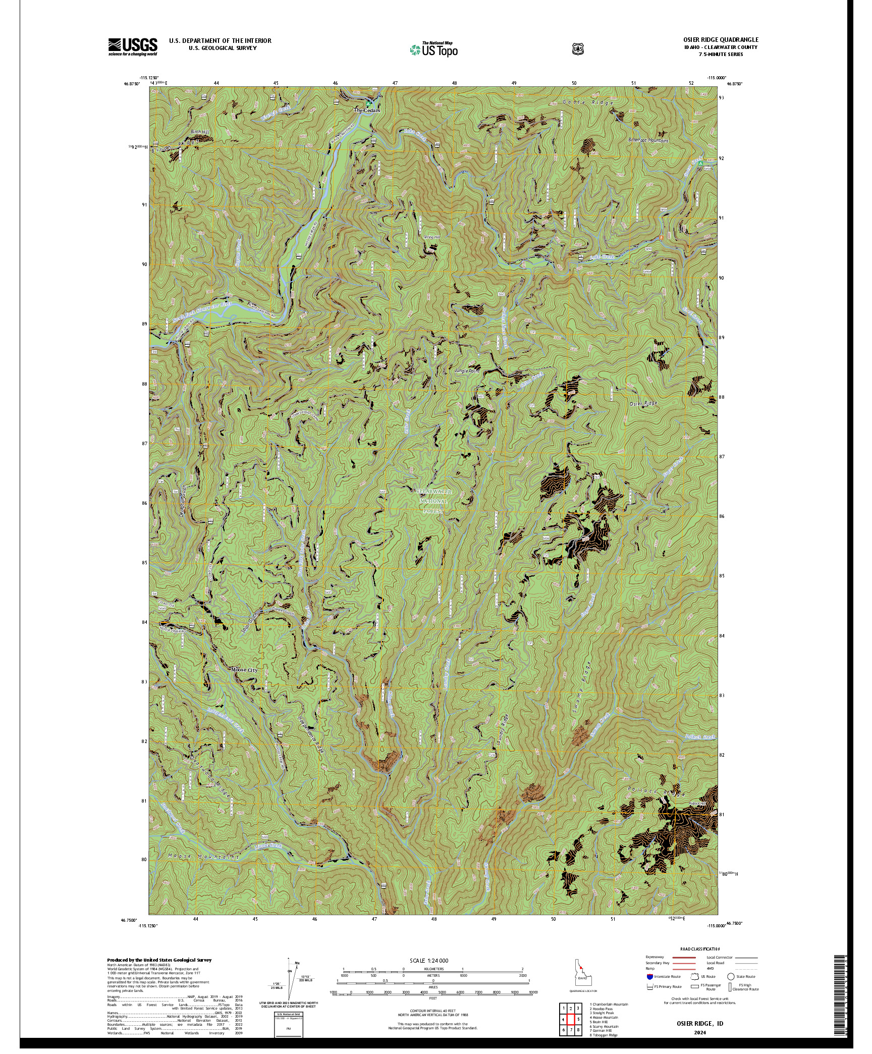 US TOPO 7.5-MINUTE MAP FOR OSIER RIDGE, ID
