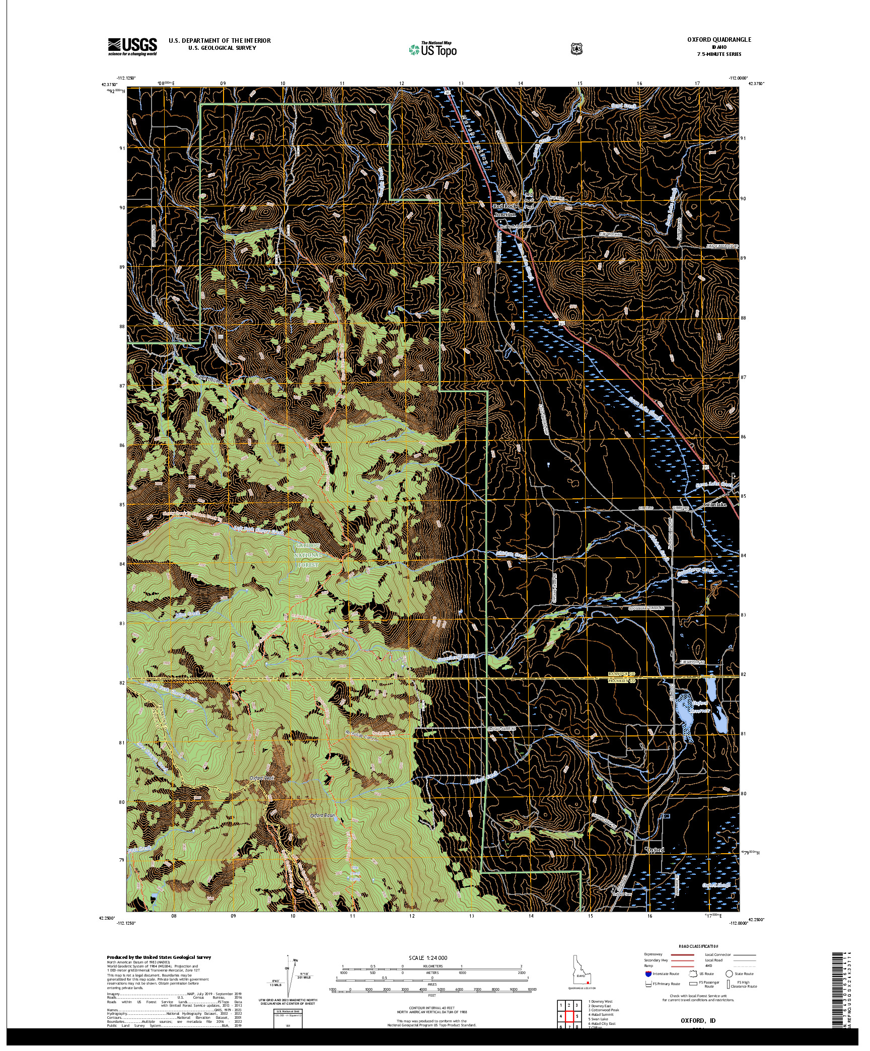 US TOPO 7.5-MINUTE MAP FOR OXFORD, ID