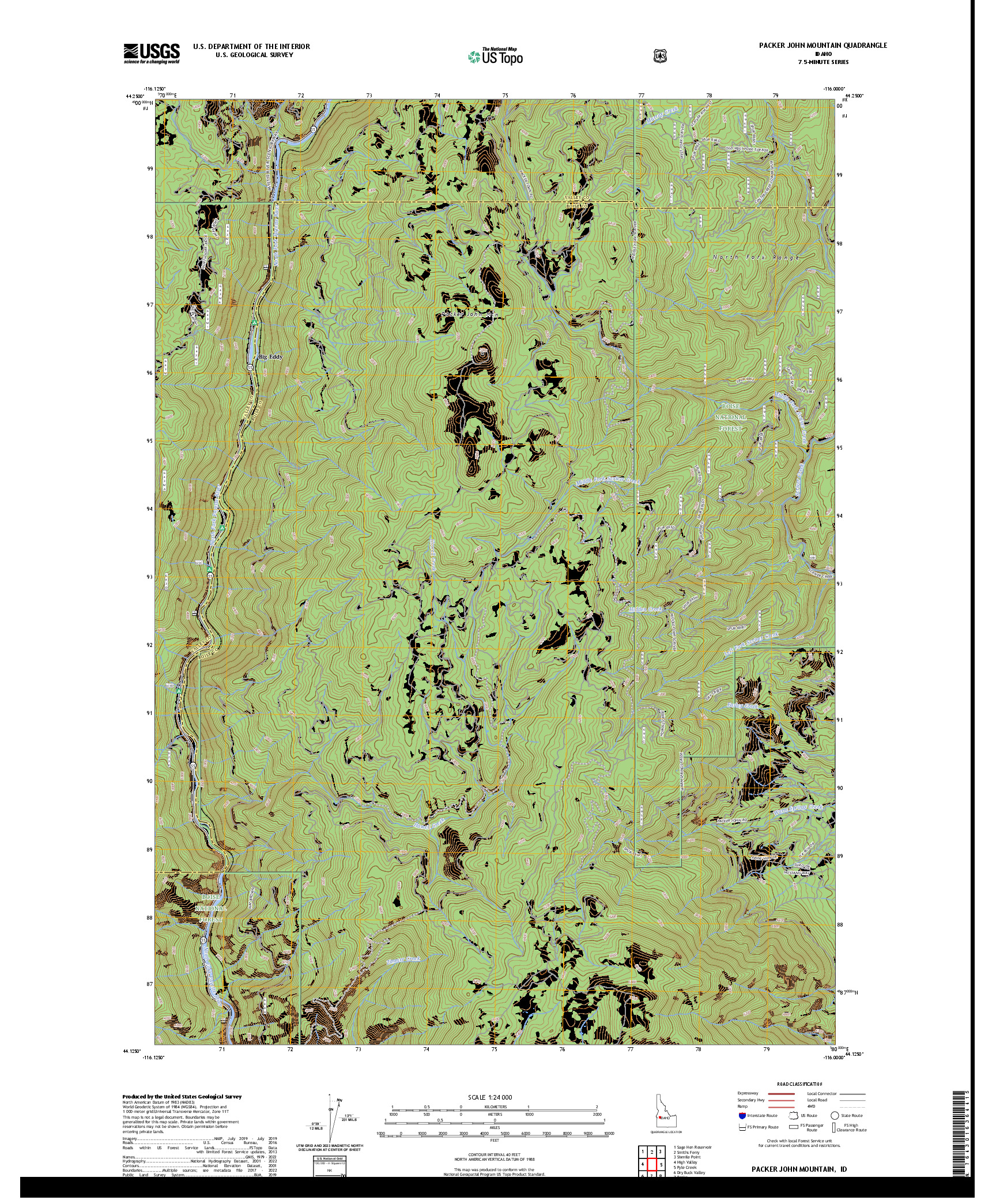 US TOPO 7.5-MINUTE MAP FOR PACKER JOHN MOUNTAIN, ID
