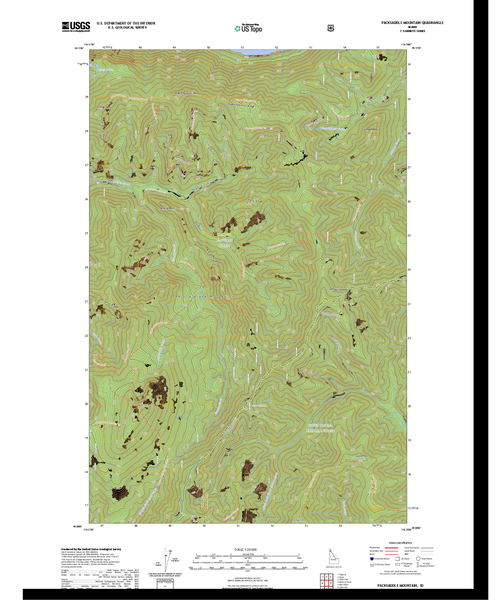 US TOPO 7.5-MINUTE MAP FOR PACKSADDLE MOUNTAIN, ID
