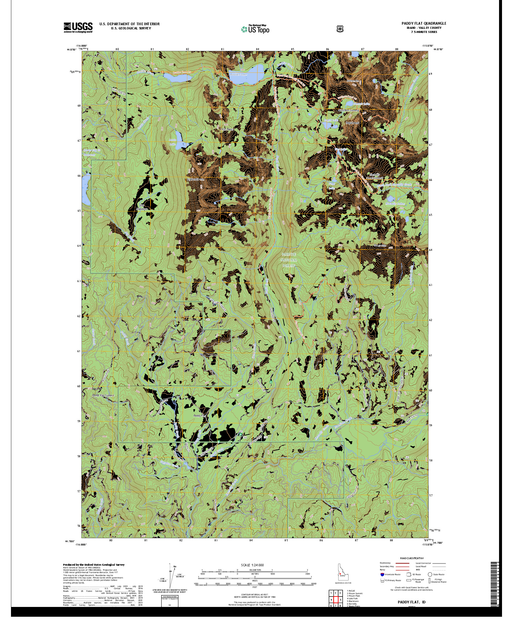 US TOPO 7.5-MINUTE MAP FOR PADDY FLAT, ID