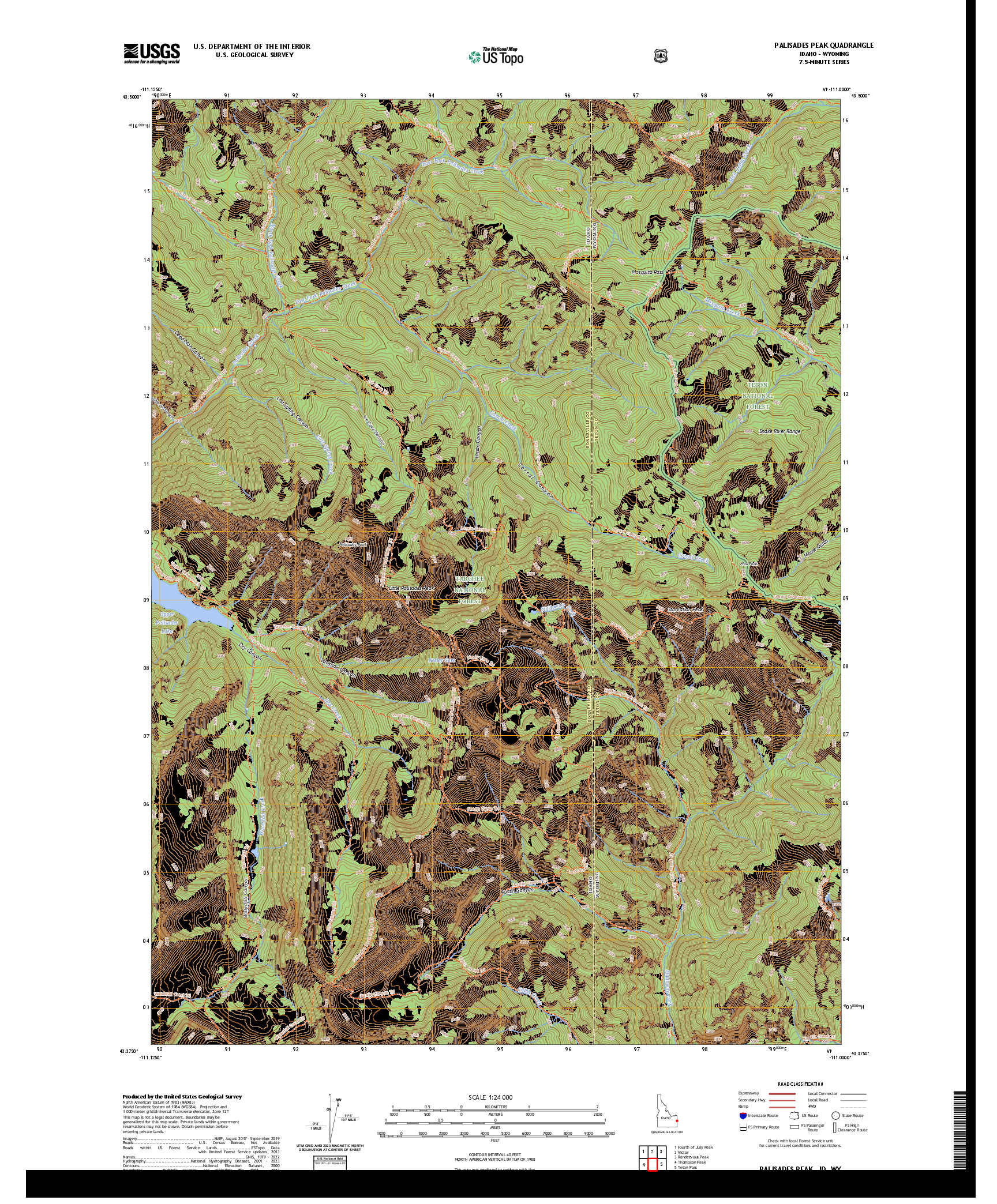 US TOPO 7.5-MINUTE MAP FOR PALISADES PEAK, ID,WY