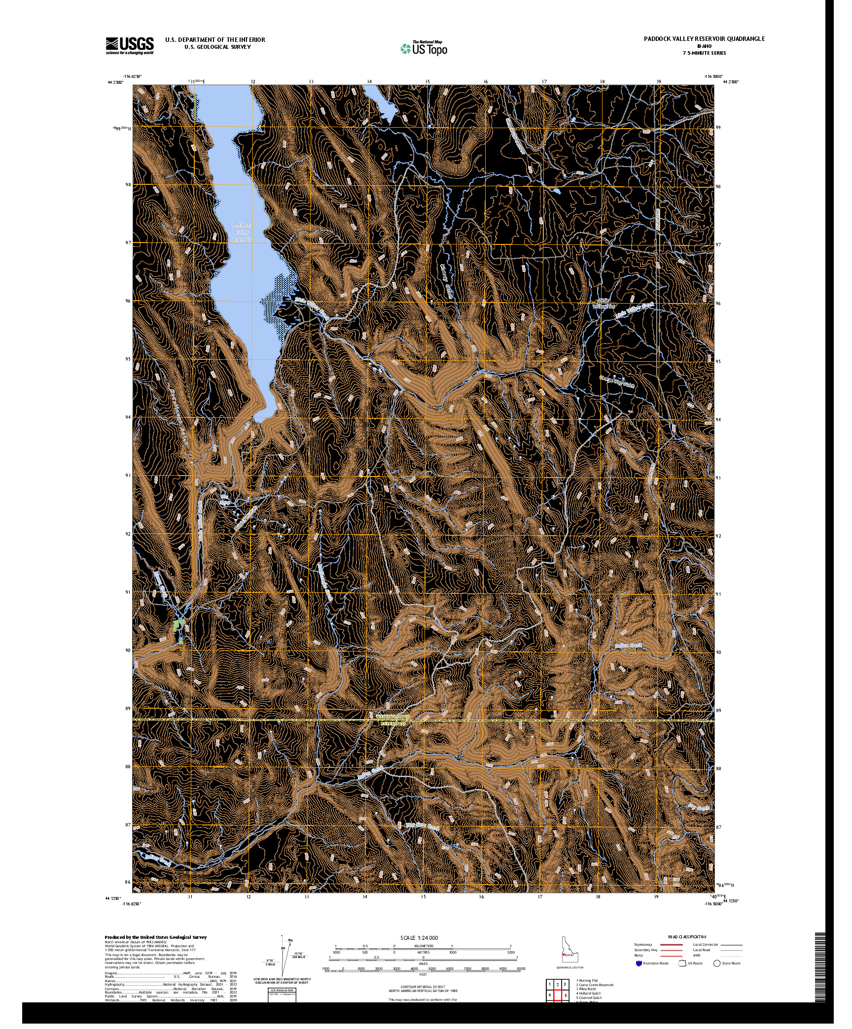 US TOPO 7.5-MINUTE MAP FOR PADDOCK VALLEY RESERVOIR, ID