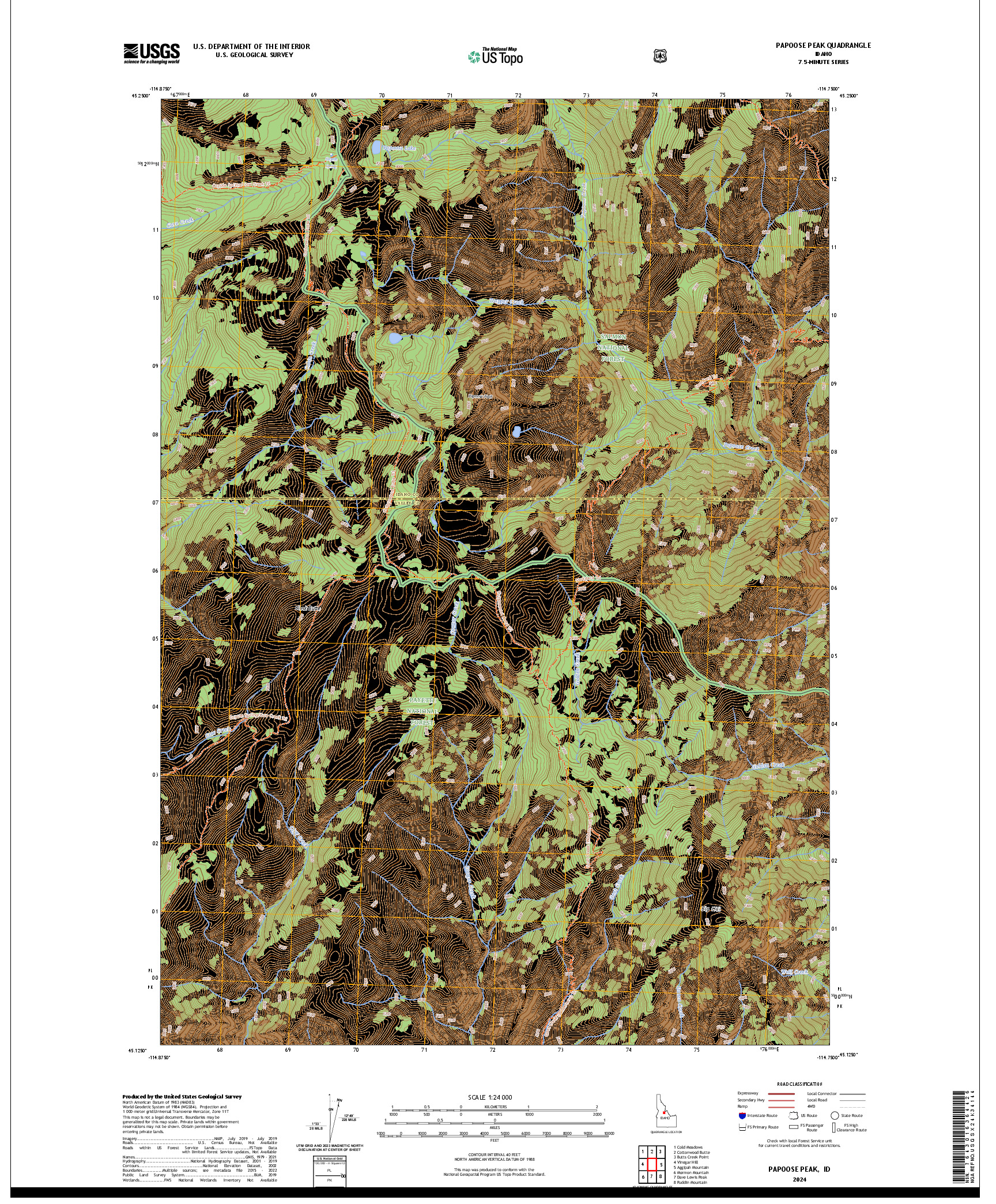 US TOPO 7.5-MINUTE MAP FOR PAPOOSE PEAK, ID