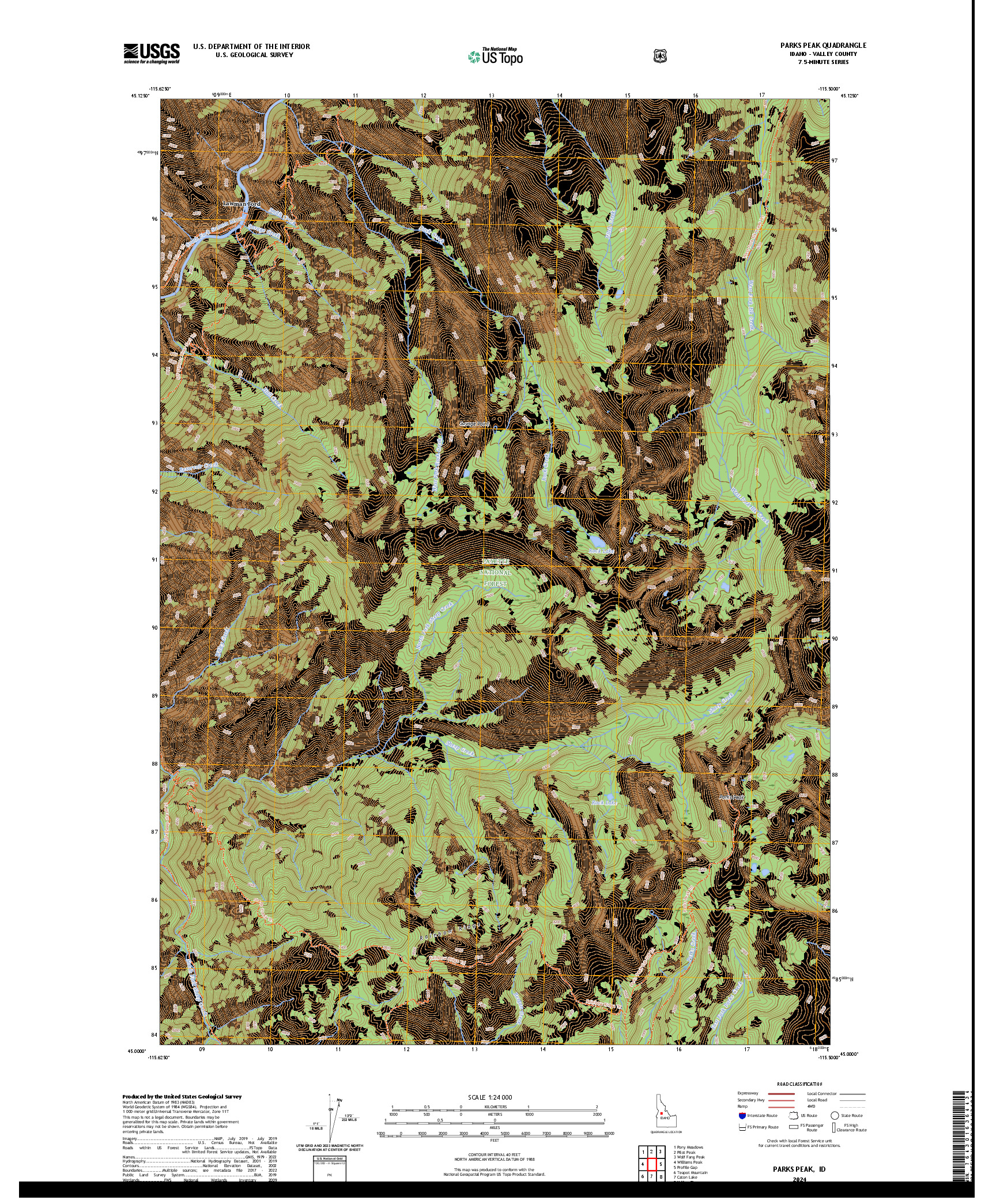 US TOPO 7.5-MINUTE MAP FOR PARKS PEAK, ID