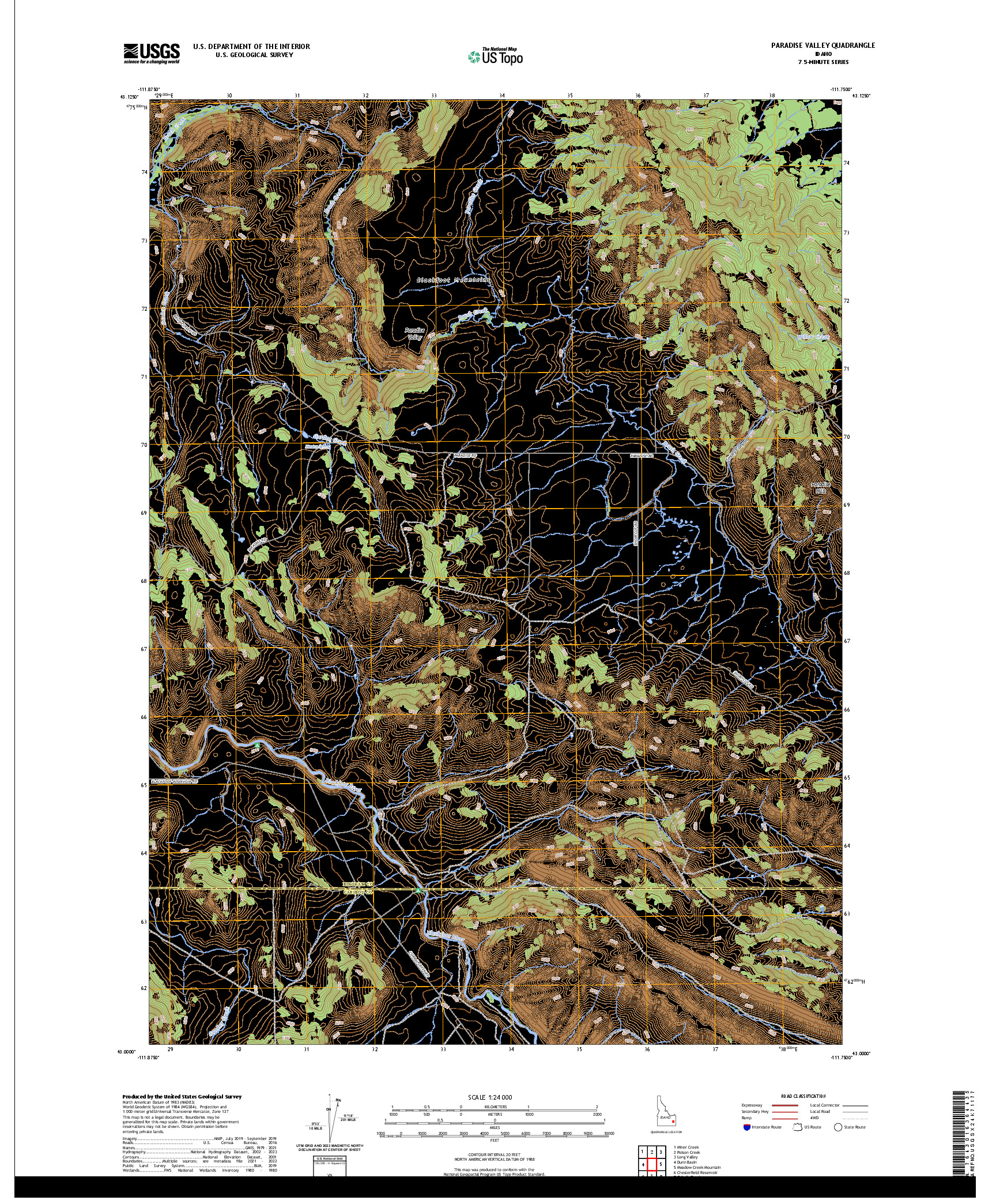 US TOPO 7.5-MINUTE MAP FOR PARADISE VALLEY, ID