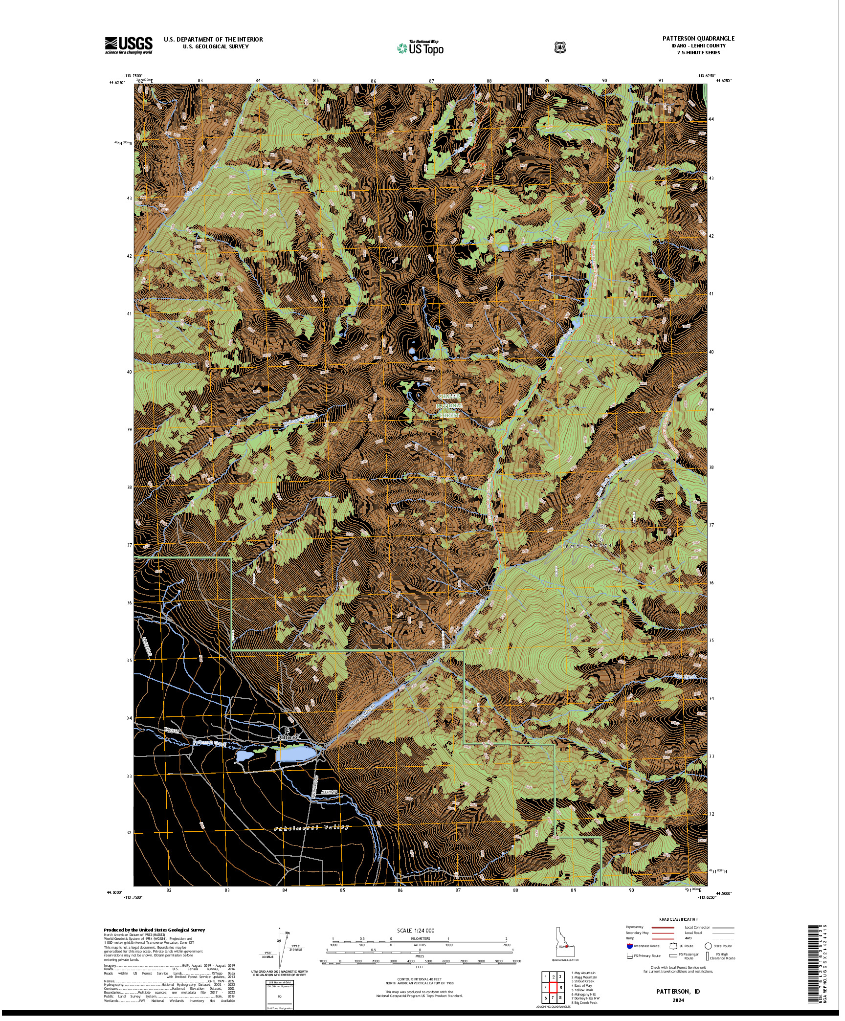 US TOPO 7.5-MINUTE MAP FOR PATTERSON, ID