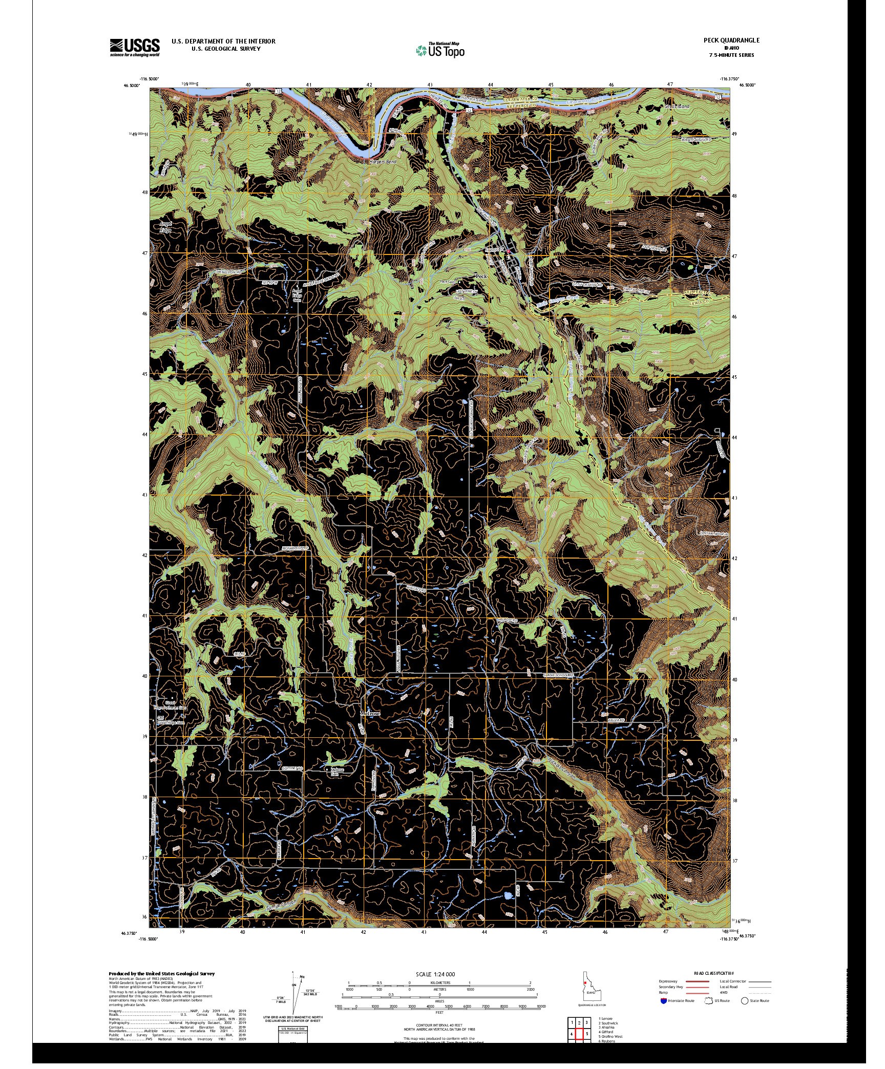 US TOPO 7.5-MINUTE MAP FOR PECK, ID