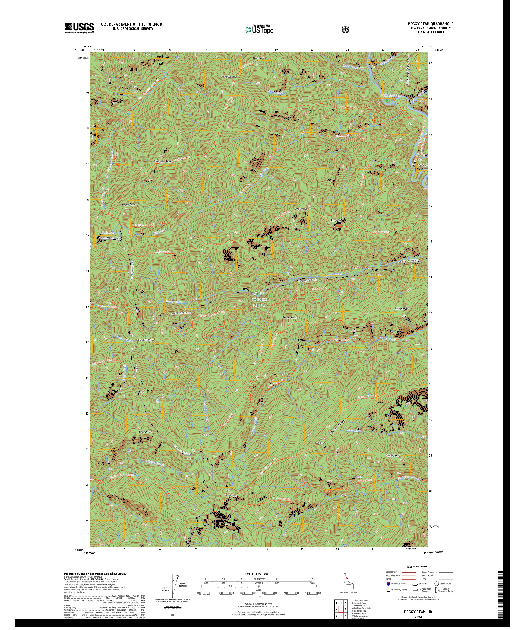 US TOPO 7.5-MINUTE MAP FOR PEGGY PEAK, ID