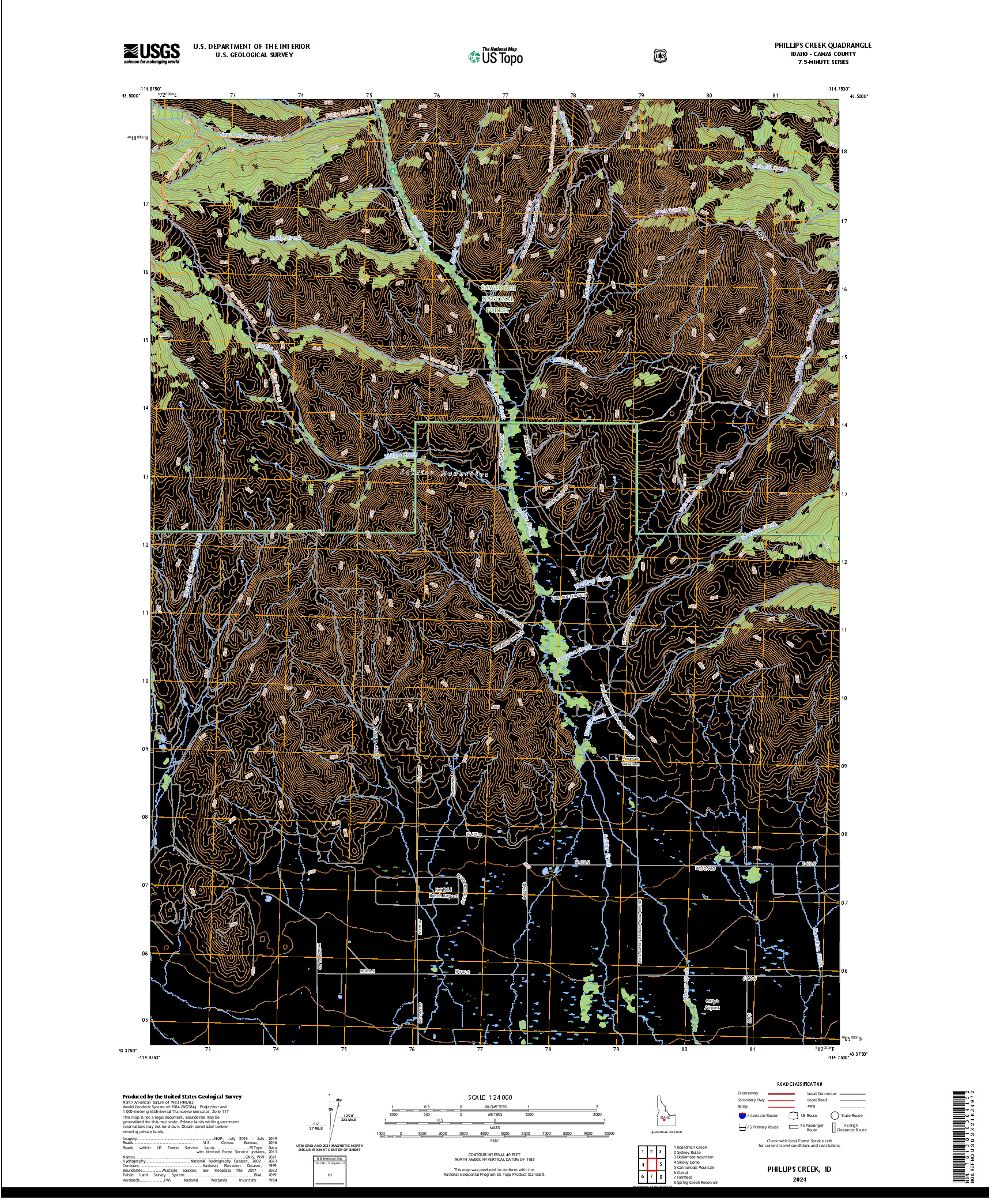 US TOPO 7.5-MINUTE MAP FOR PHILLIPS CREEK, ID