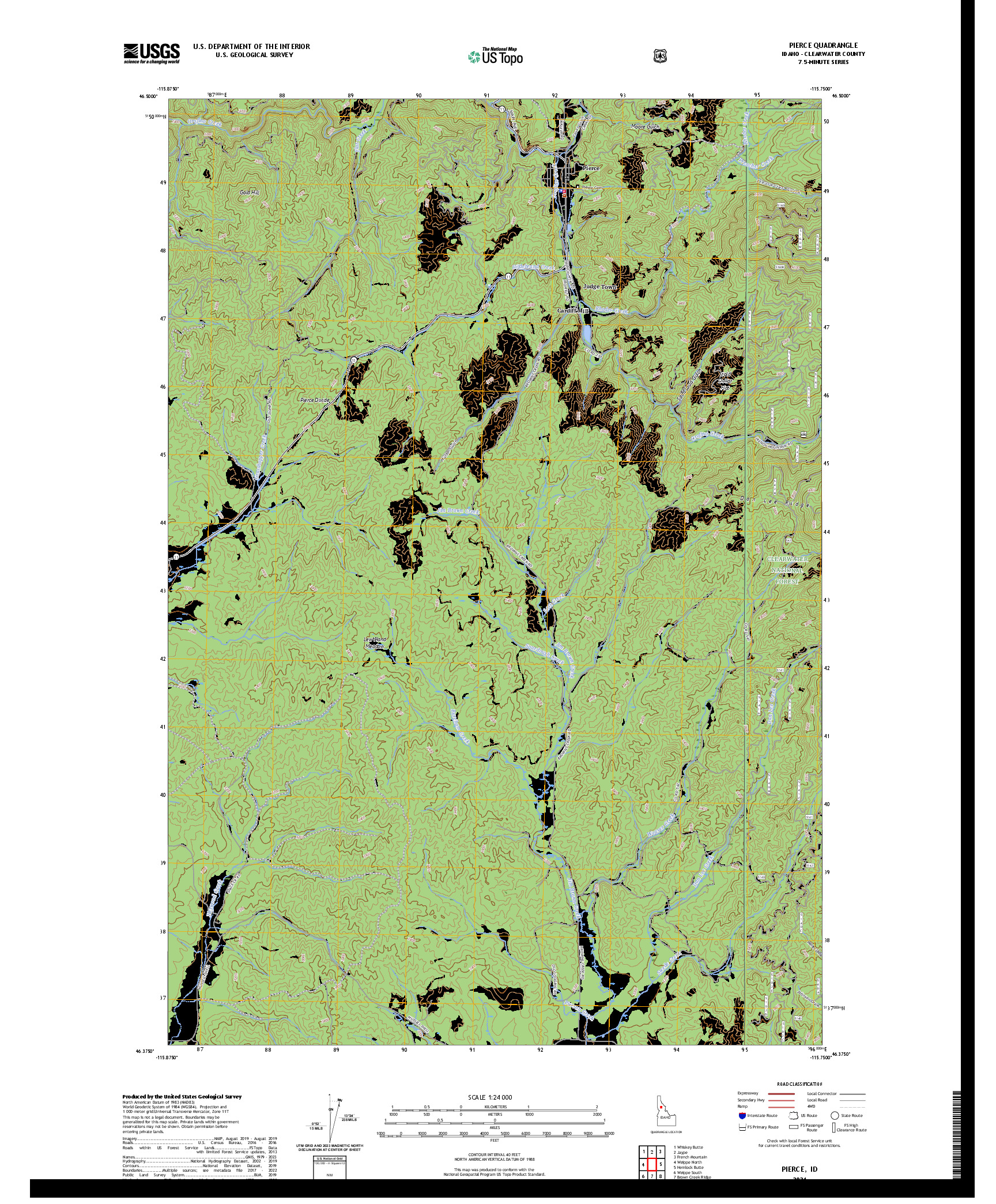 US TOPO 7.5-MINUTE MAP FOR PIERCE, ID