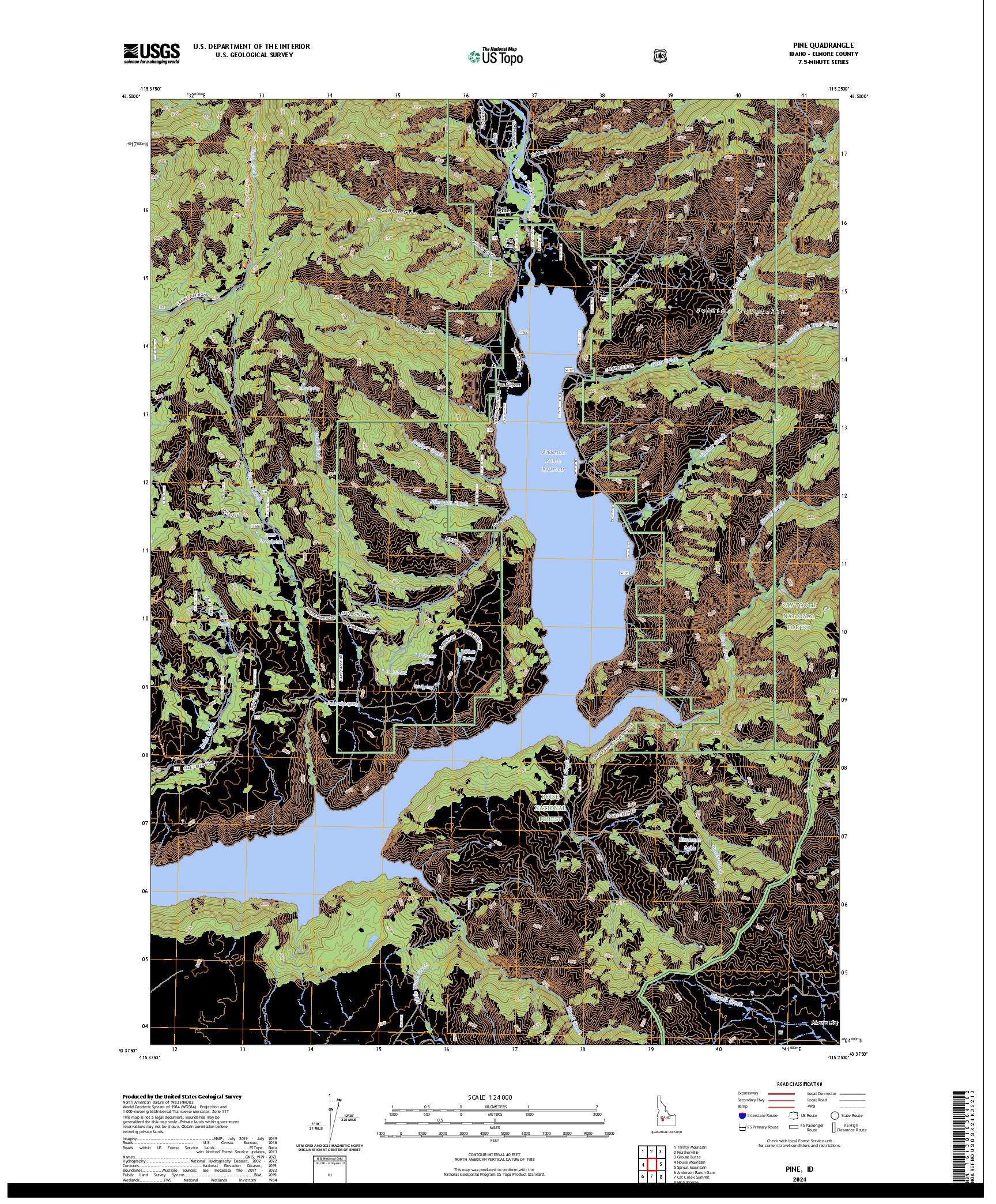 US TOPO 7.5-MINUTE MAP FOR PINE, ID