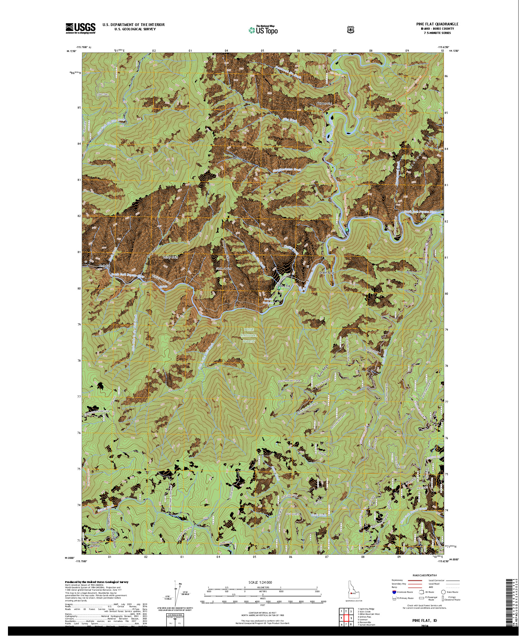 US TOPO 7.5-MINUTE MAP FOR PINE FLAT, ID
