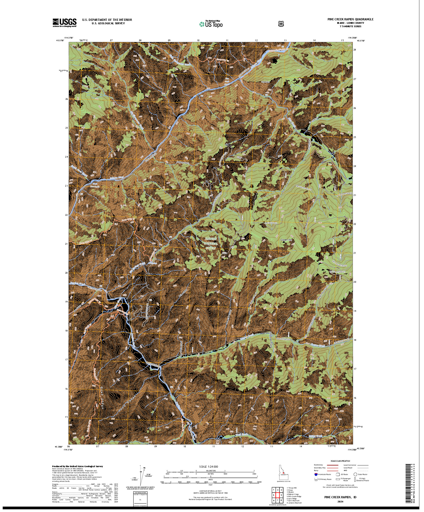 US TOPO 7.5-MINUTE MAP FOR PINE CREEK RAPIDS, ID