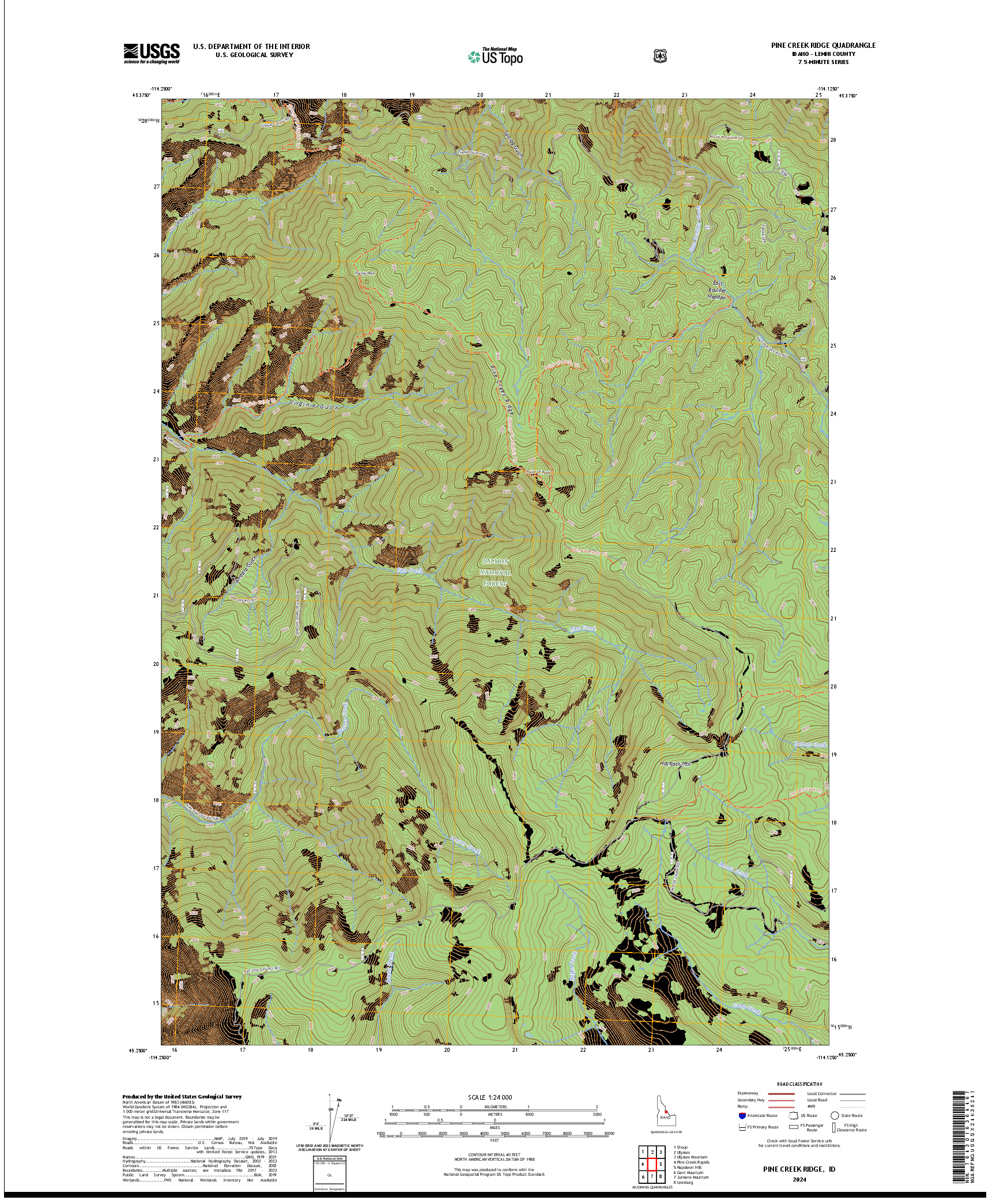 US TOPO 7.5-MINUTE MAP FOR PINE CREEK RIDGE, ID