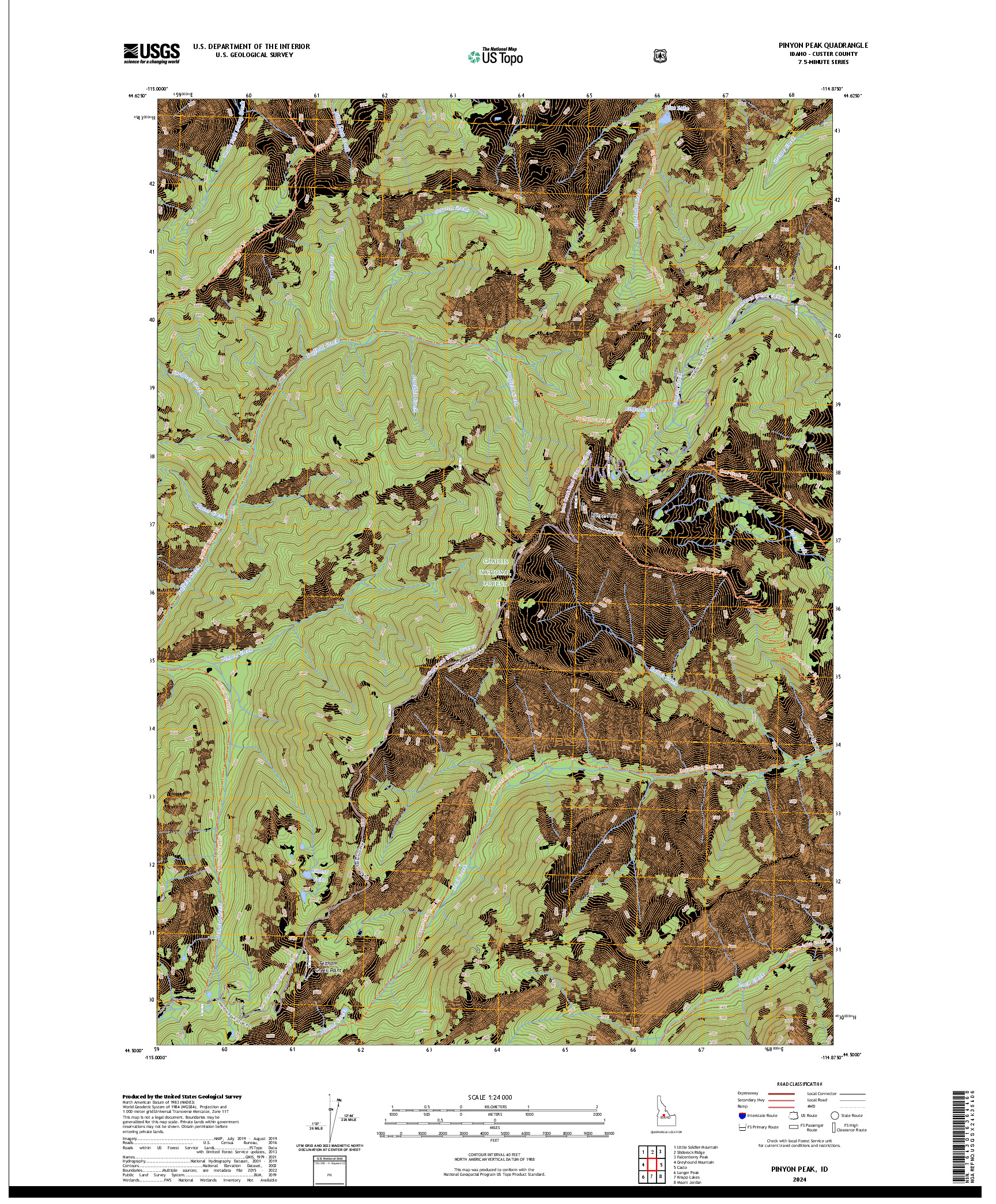 US TOPO 7.5-MINUTE MAP FOR PINYON PEAK, ID