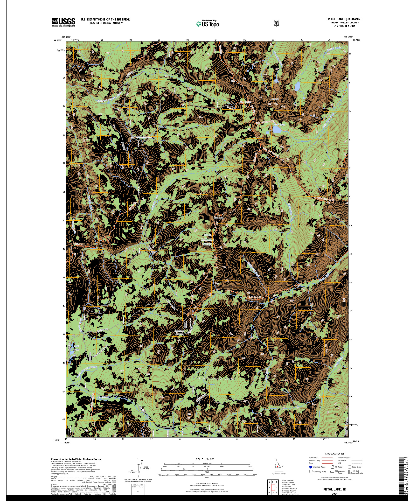 US TOPO 7.5-MINUTE MAP FOR PISTOL LAKE, ID