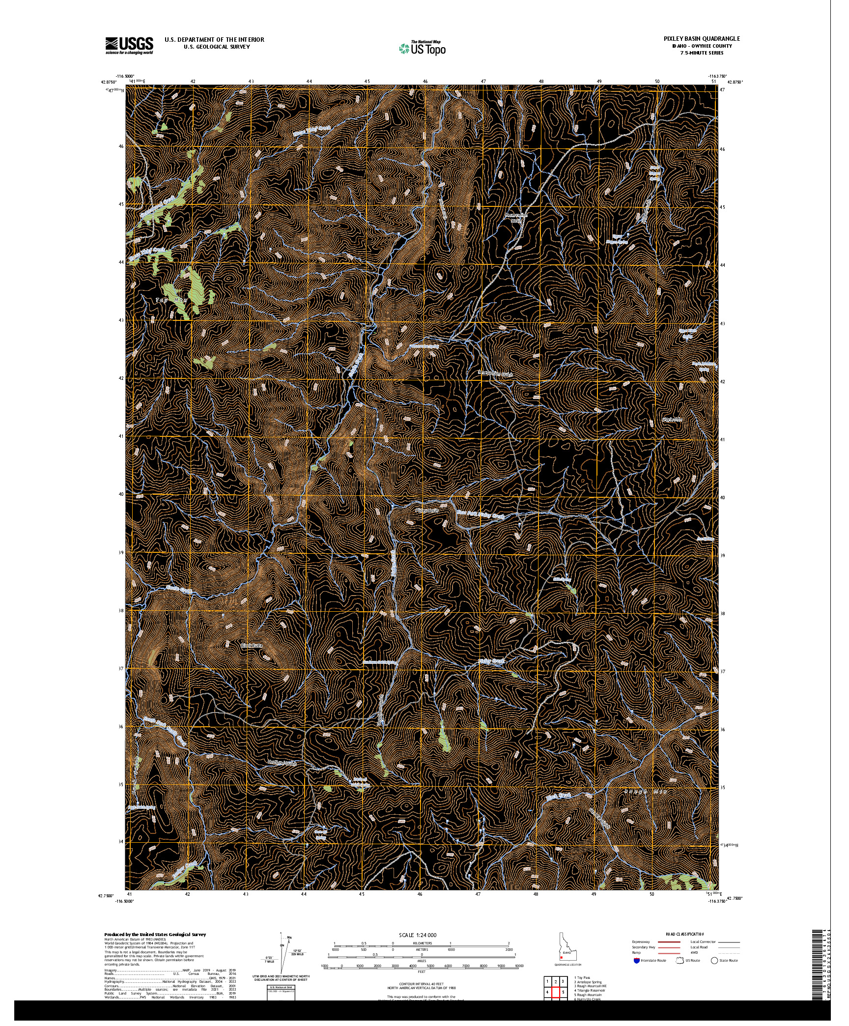 US TOPO 7.5-MINUTE MAP FOR PIXLEY BASIN, ID