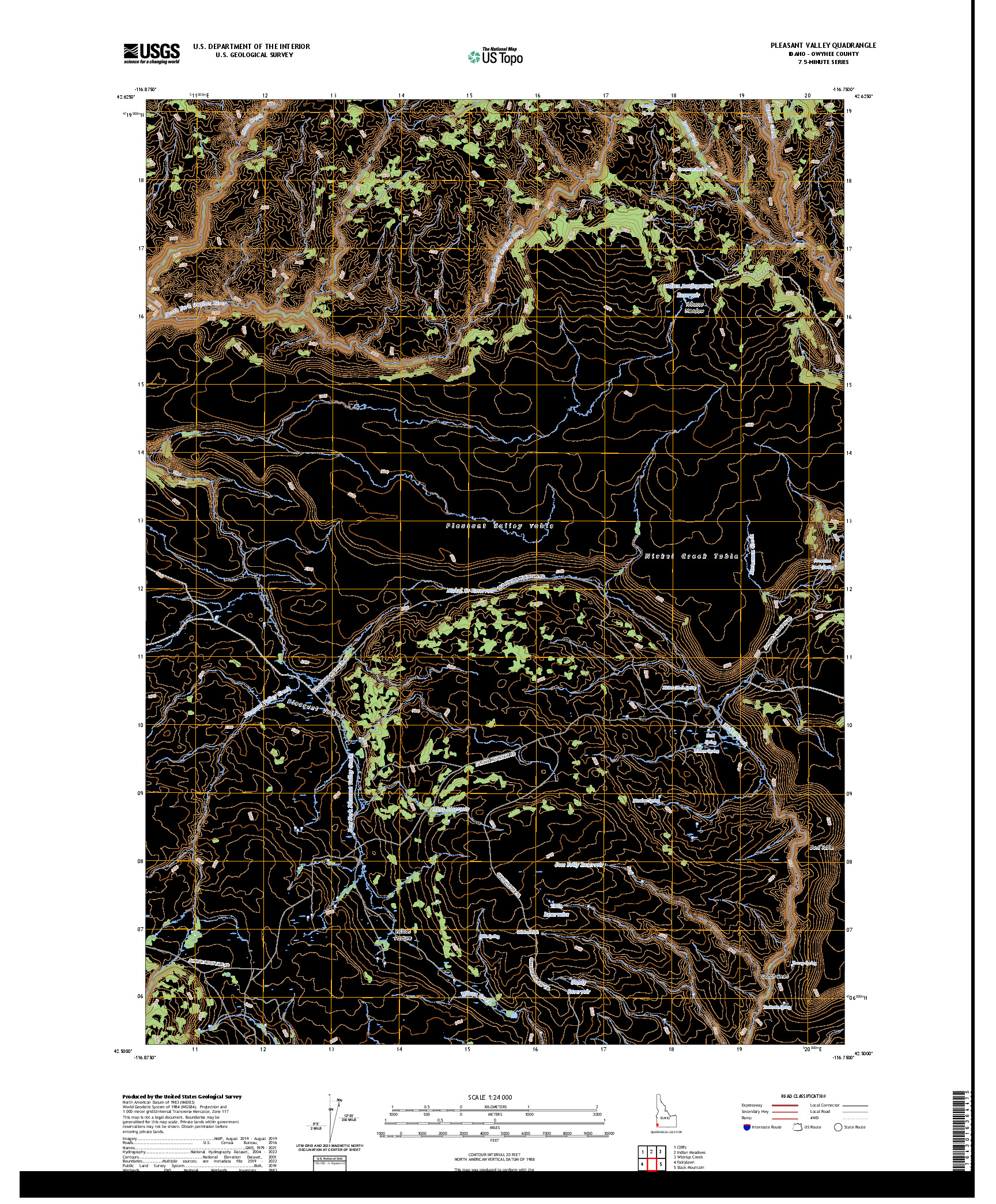 US TOPO 7.5-MINUTE MAP FOR PLEASANT VALLEY, ID