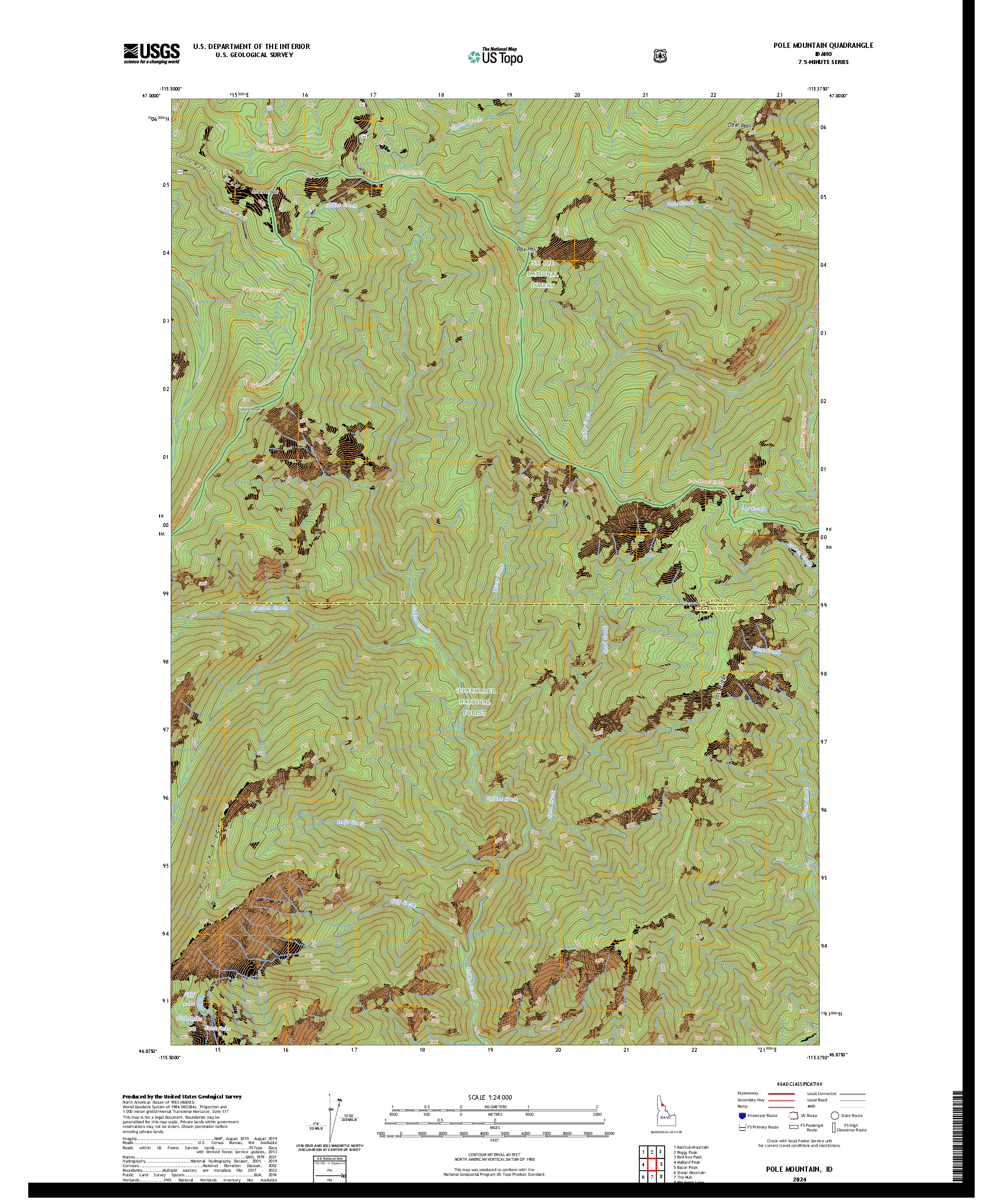 US TOPO 7.5-MINUTE MAP FOR POLE MOUNTAIN, ID