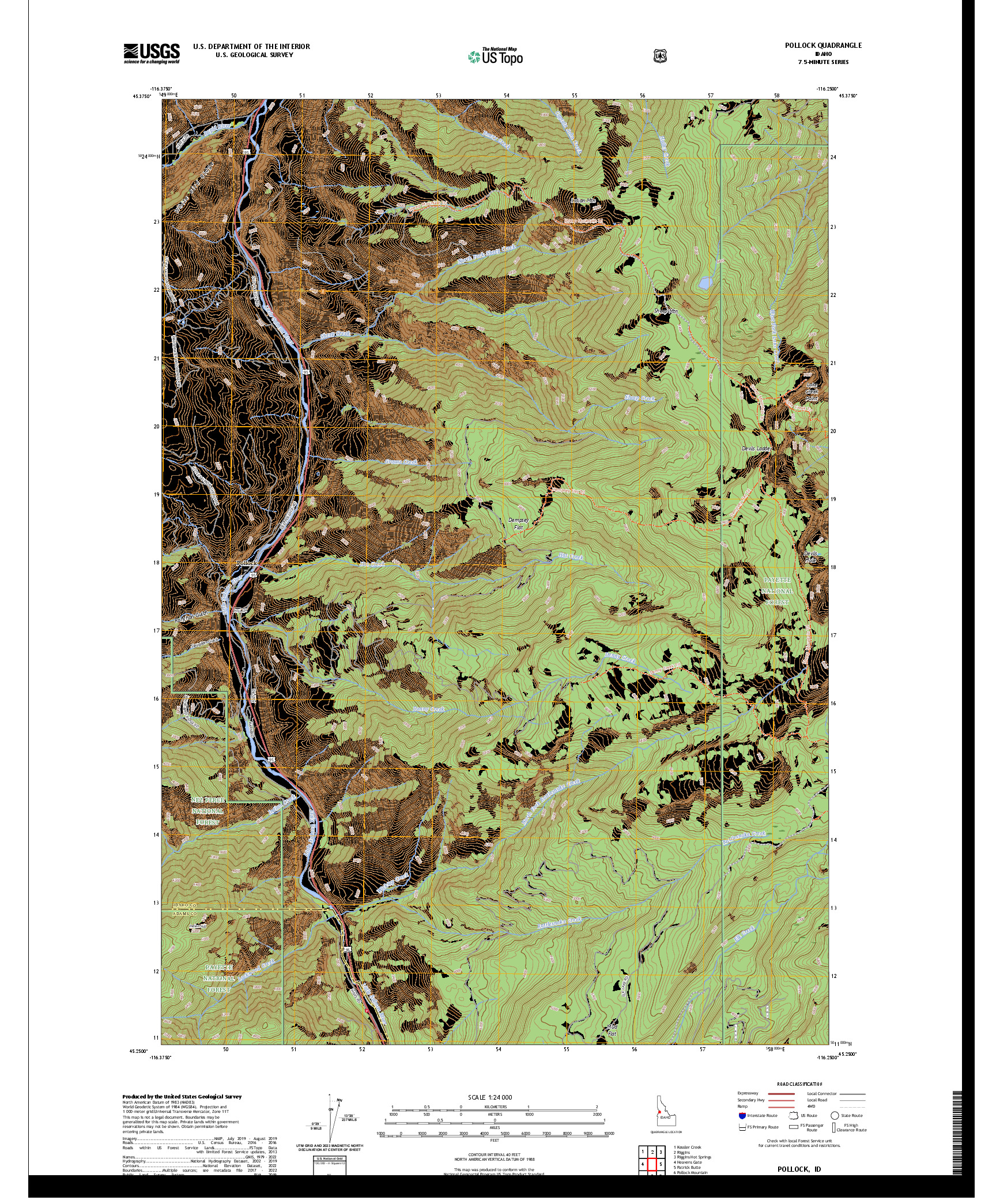US TOPO 7.5-MINUTE MAP FOR POLLOCK, ID