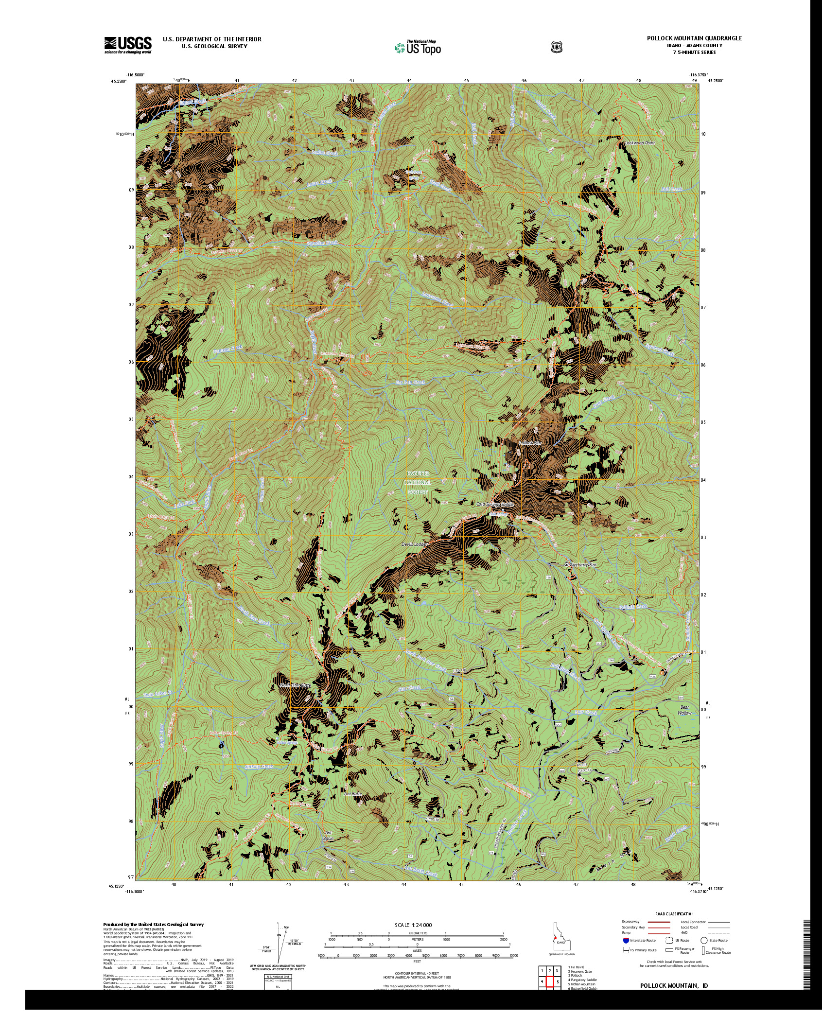 US TOPO 7.5-MINUTE MAP FOR POLLOCK MOUNTAIN, ID