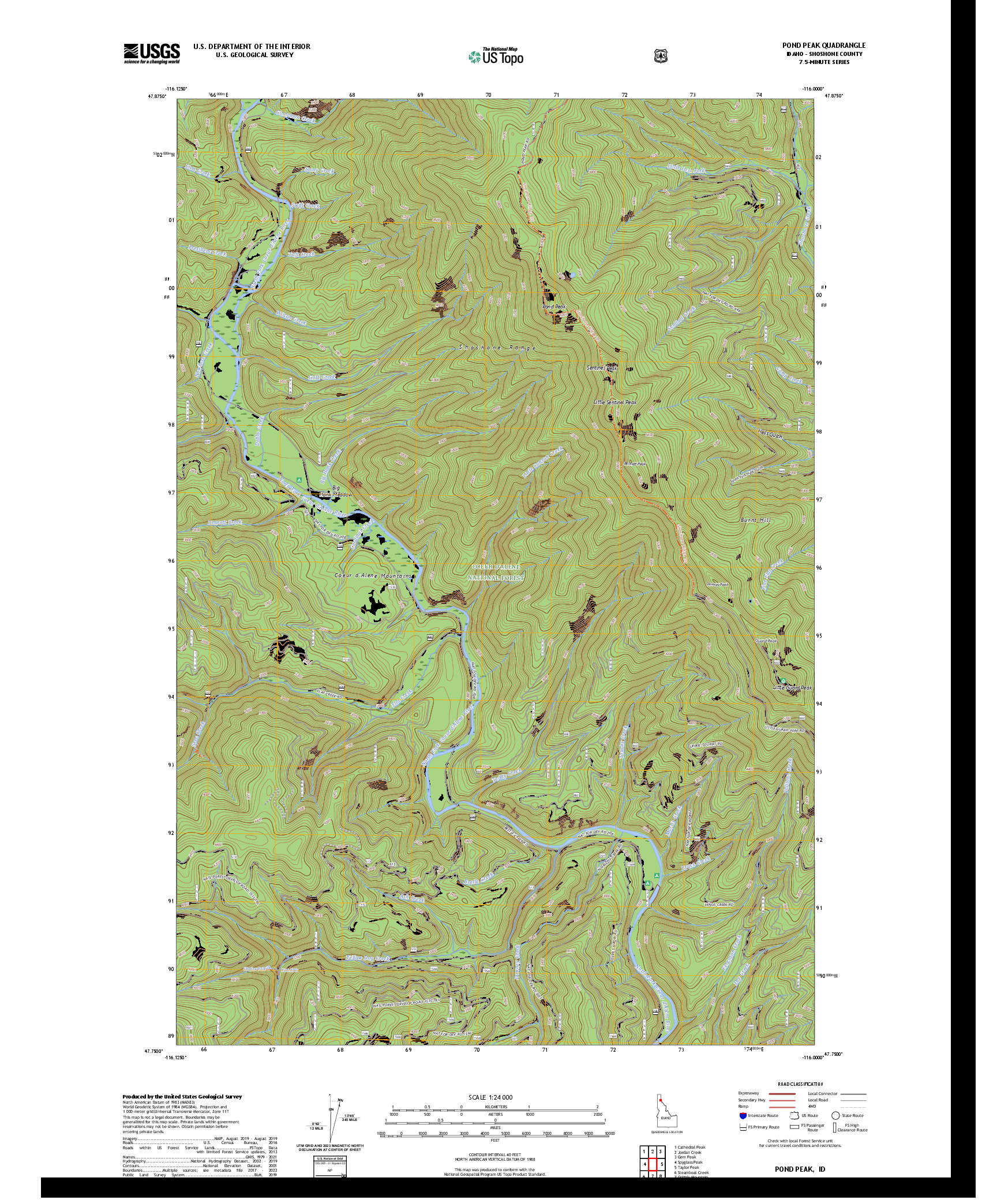 US TOPO 7.5-MINUTE MAP FOR POND PEAK, ID