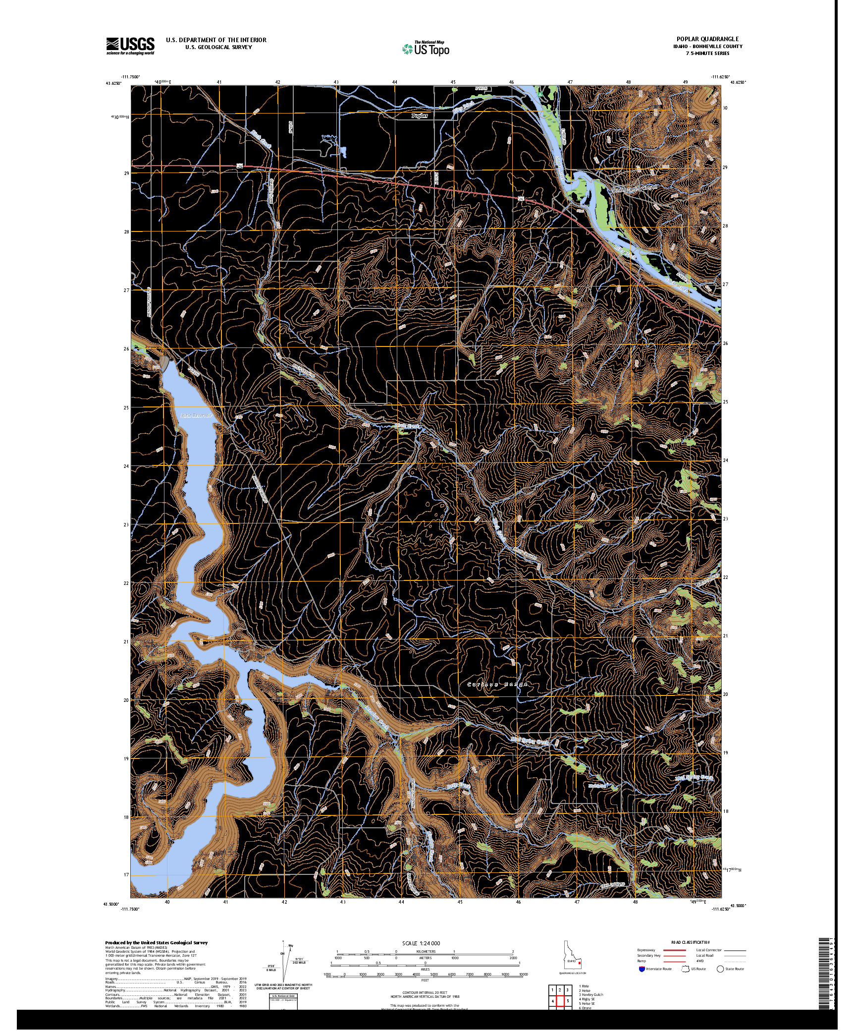 US TOPO 7.5-MINUTE MAP FOR POPLAR, ID