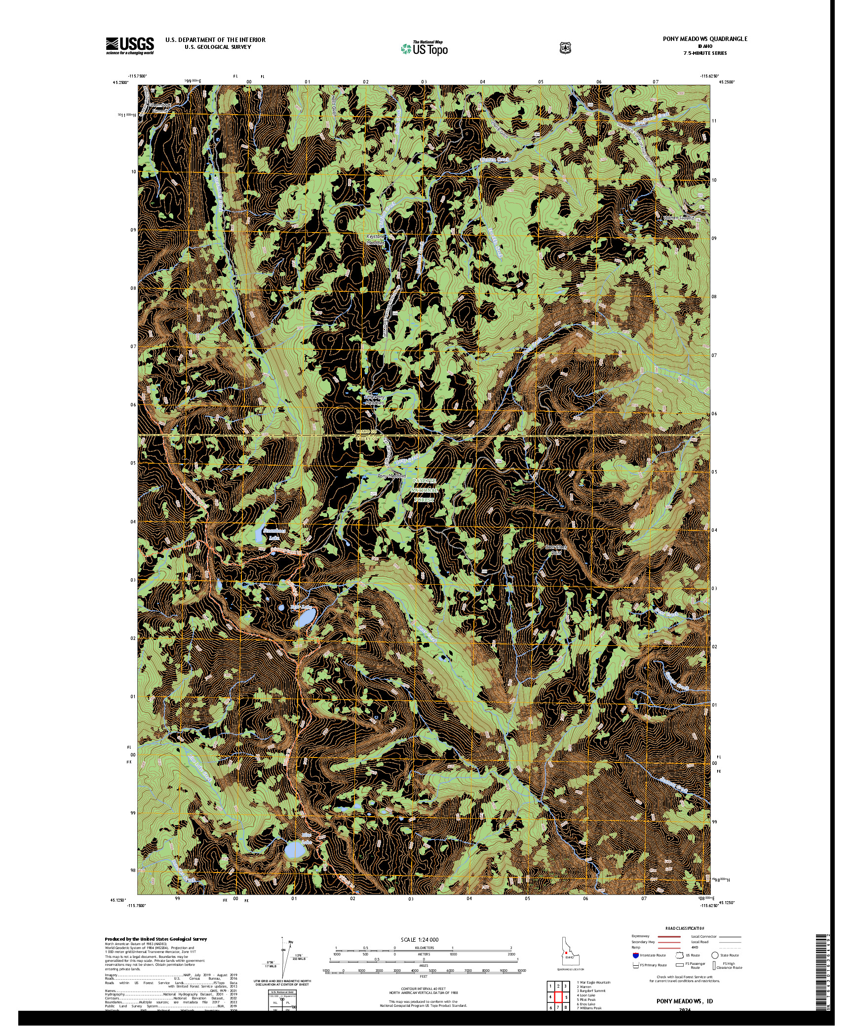 US TOPO 7.5-MINUTE MAP FOR PONY MEADOWS, ID