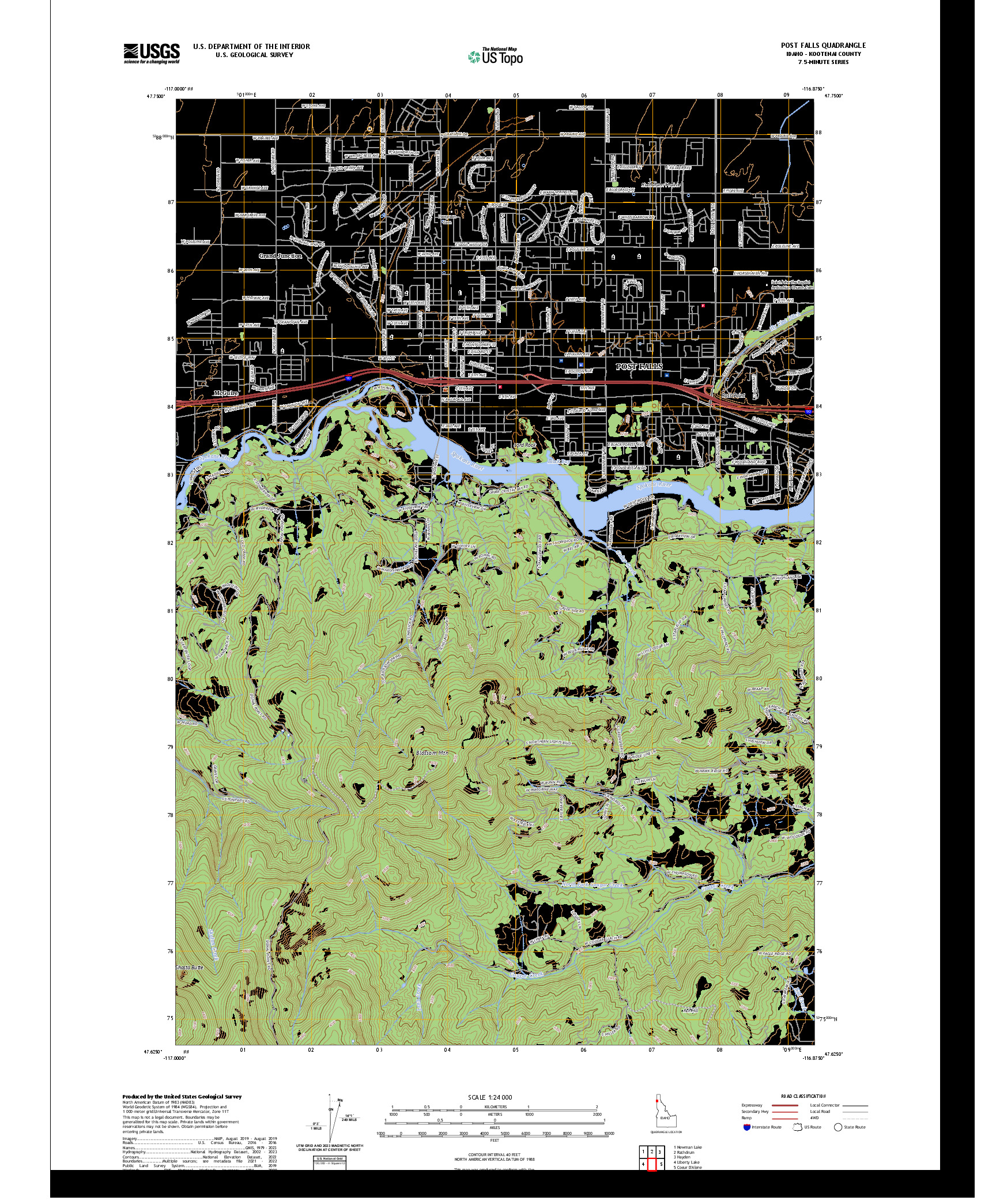 US TOPO 7.5-MINUTE MAP FOR POST FALLS, ID