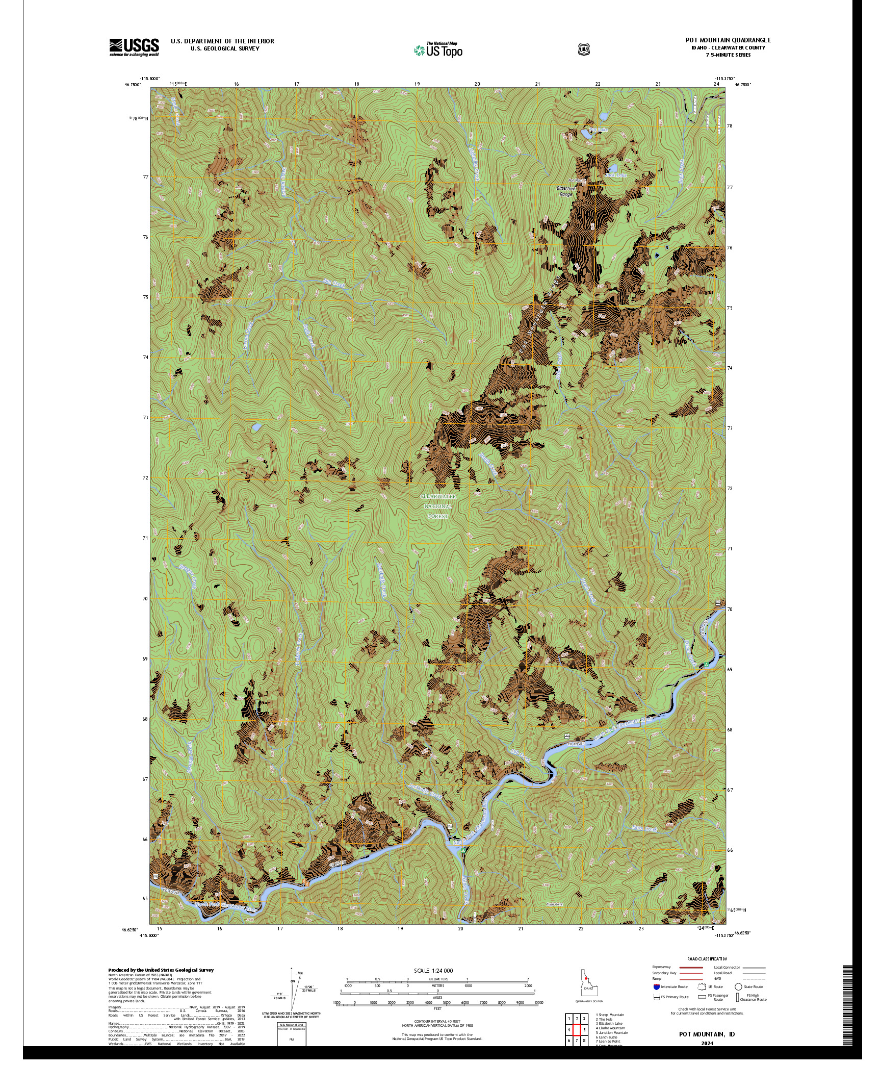US TOPO 7.5-MINUTE MAP FOR POT MOUNTAIN, ID