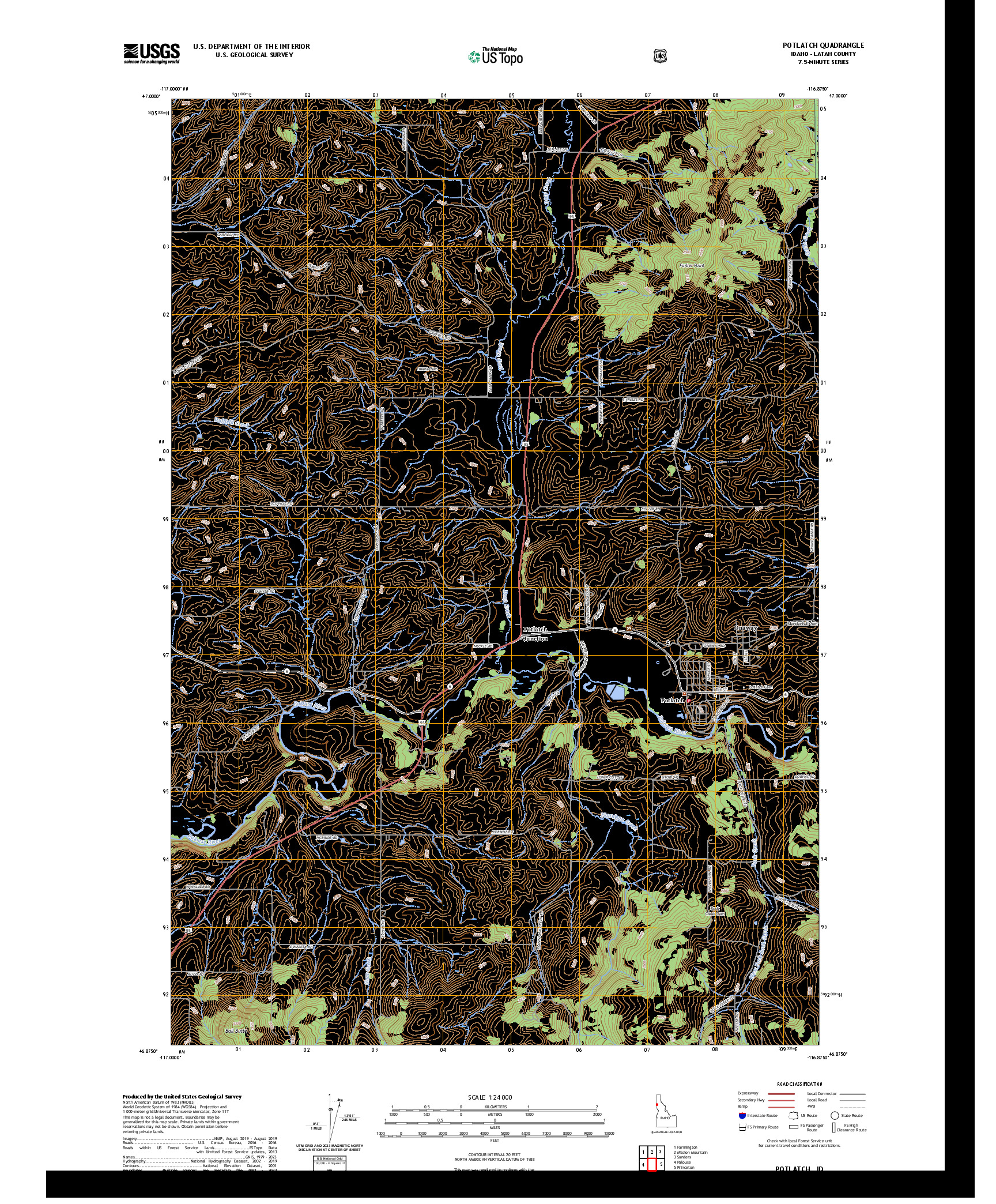 US TOPO 7.5-MINUTE MAP FOR POTLATCH, ID