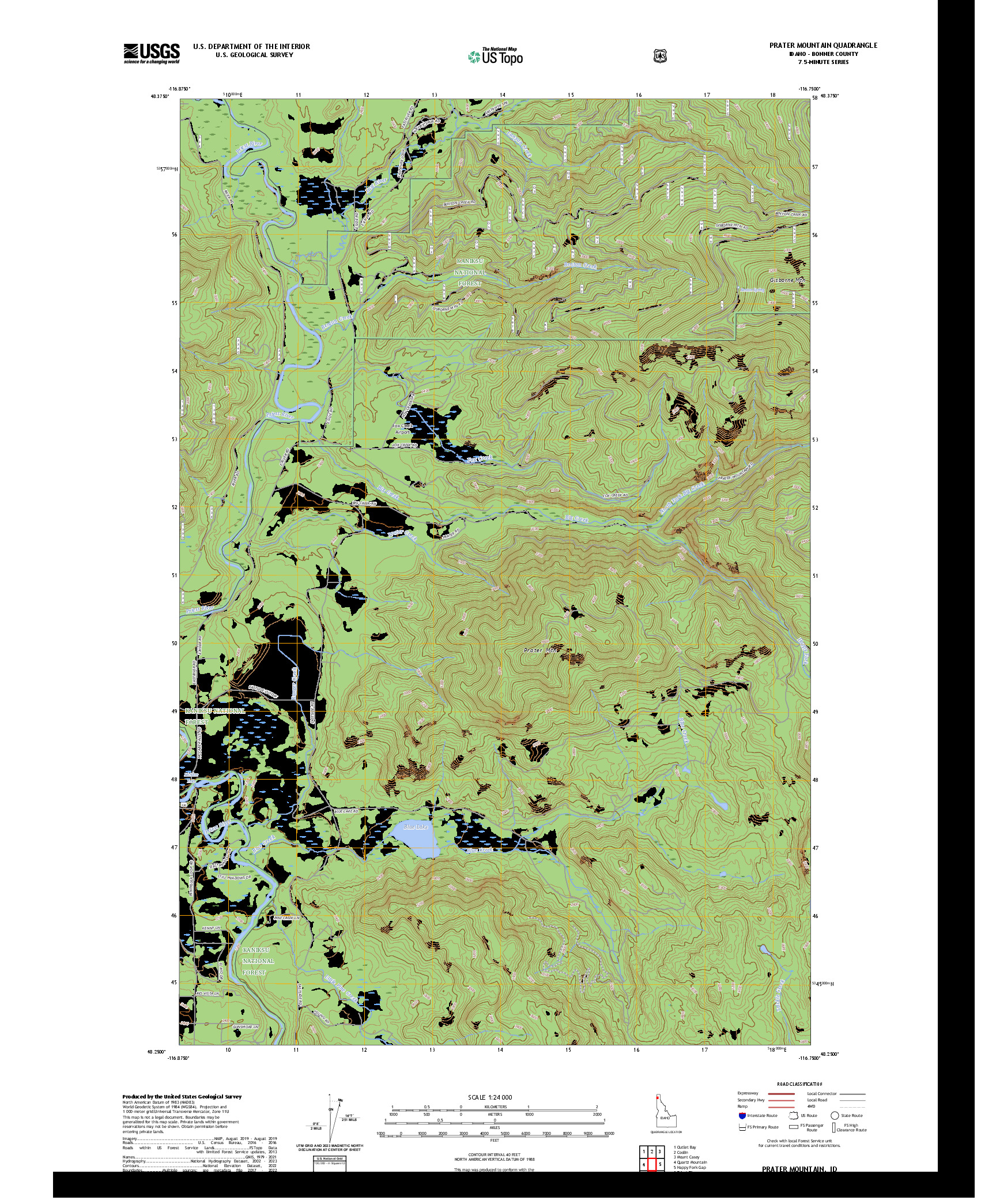US TOPO 7.5-MINUTE MAP FOR PRATER MOUNTAIN, ID