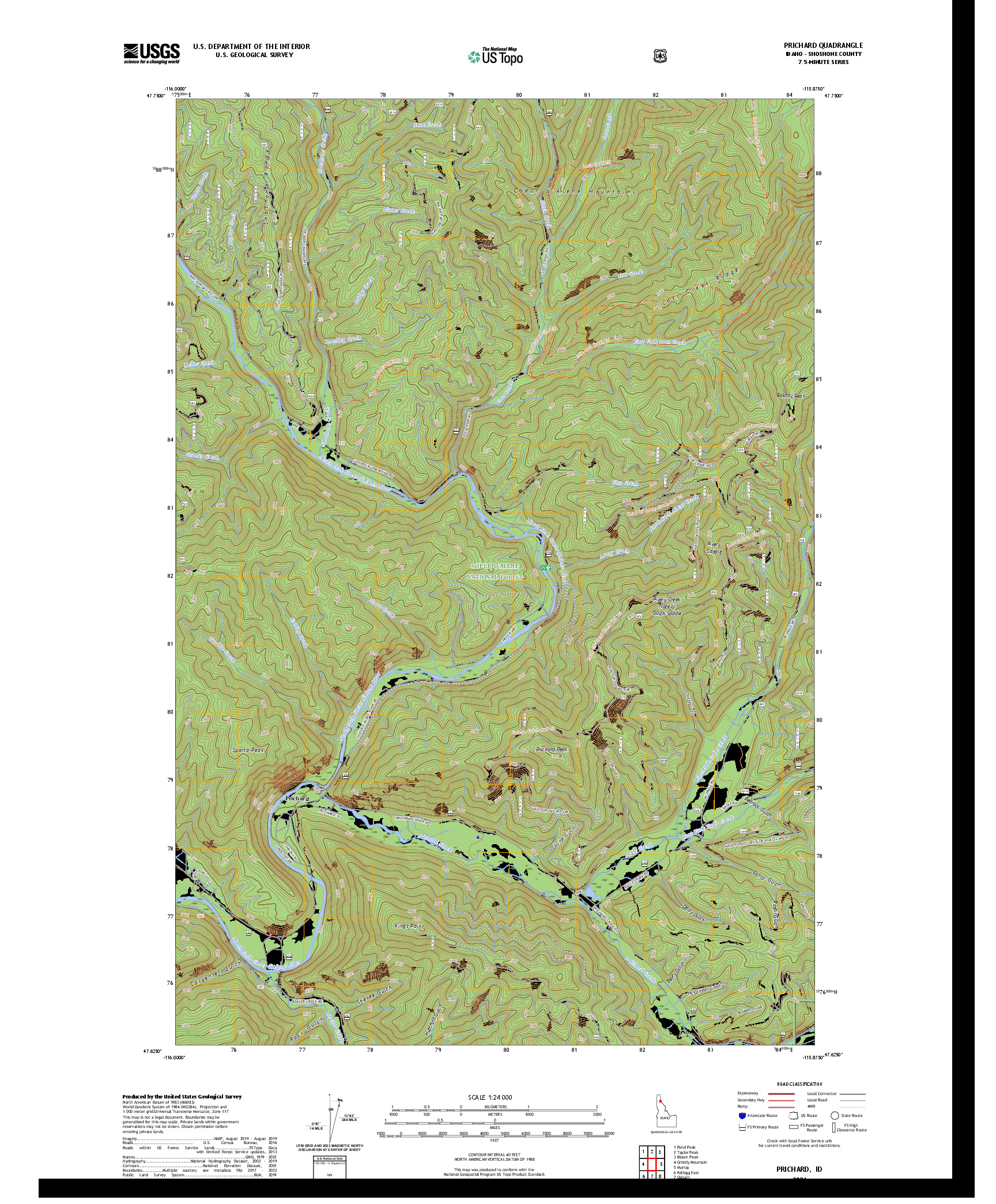 US TOPO 7.5-MINUTE MAP FOR PRICHARD, ID