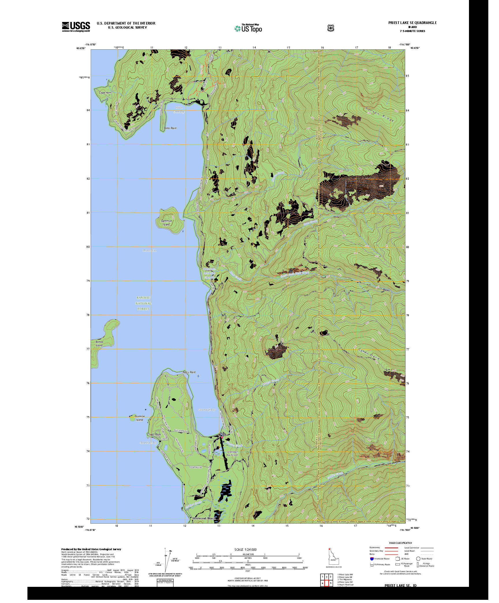 US TOPO 7.5-MINUTE MAP FOR PRIEST LAKE SE, ID