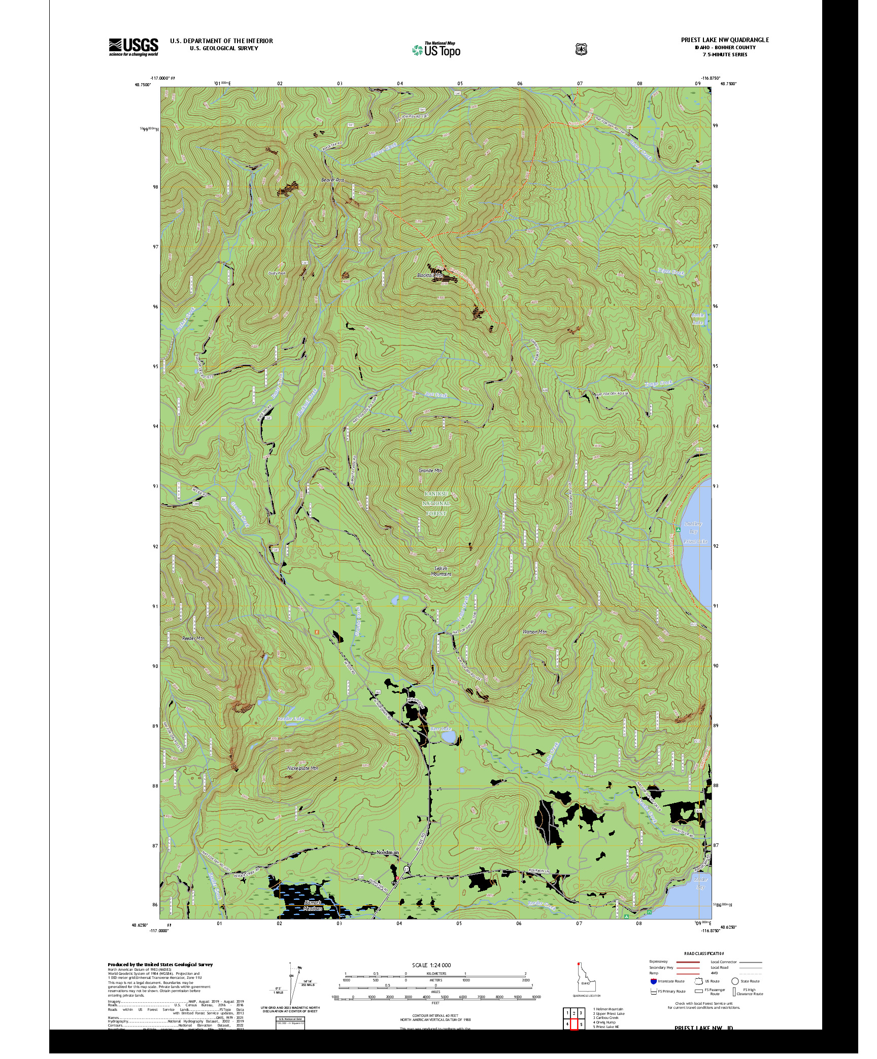US TOPO 7.5-MINUTE MAP FOR PRIEST LAKE NW, ID