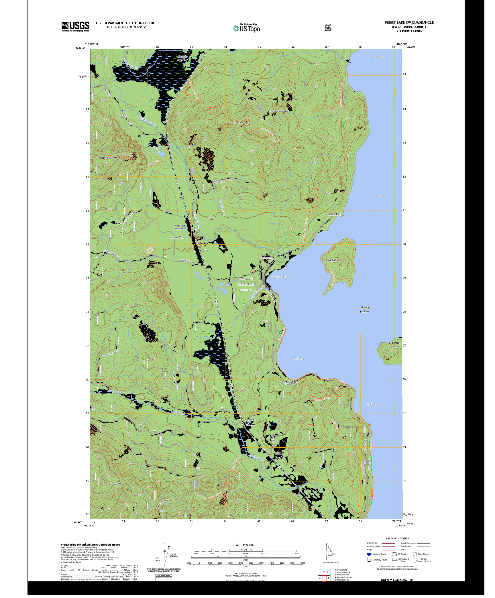 US TOPO 7.5-MINUTE MAP FOR PRIEST LAKE SW, ID