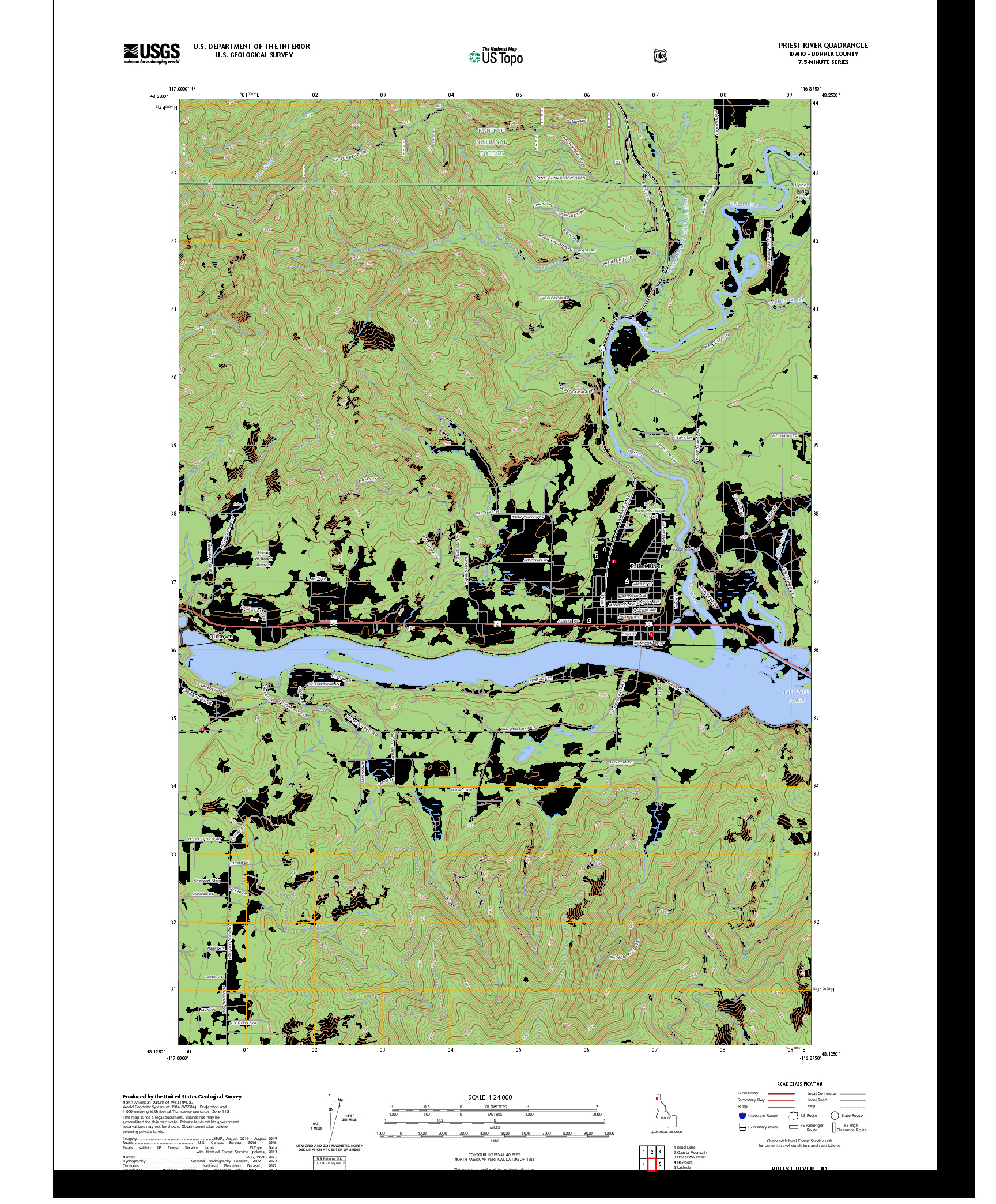 US TOPO 7.5-MINUTE MAP FOR PRIEST RIVER, ID