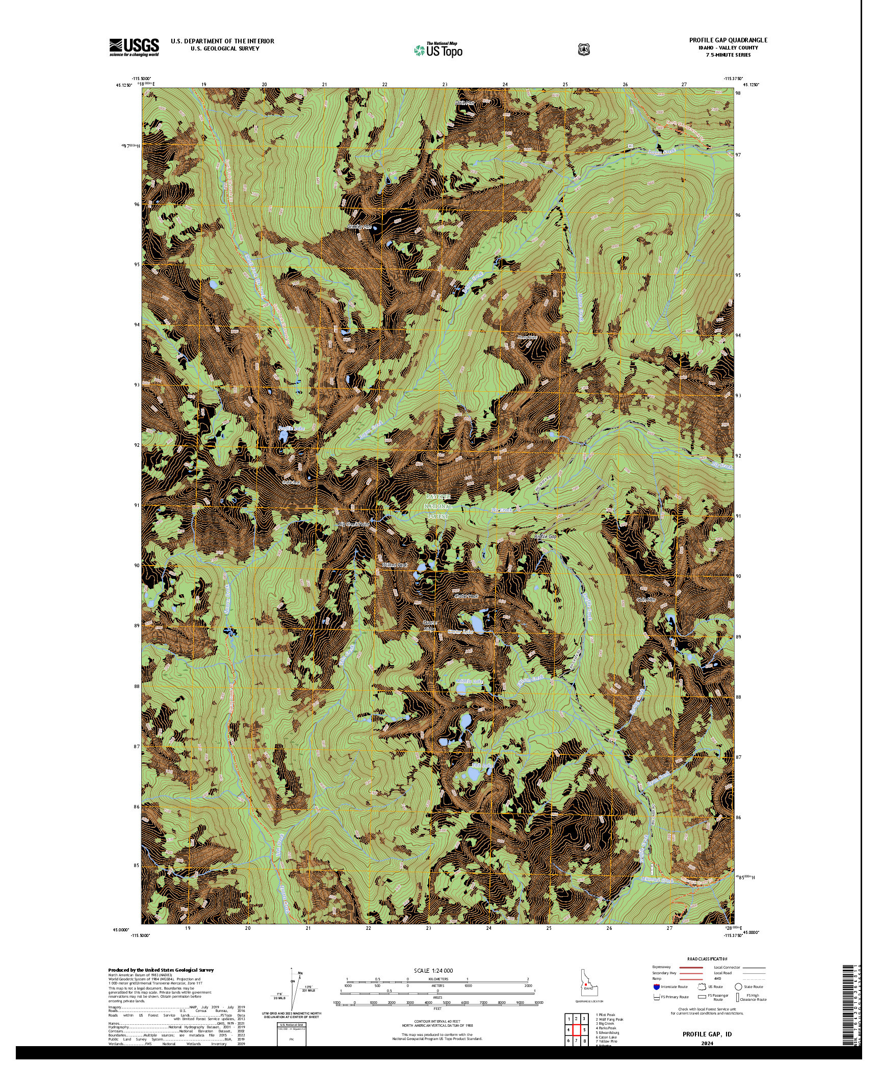 US TOPO 7.5-MINUTE MAP FOR PROFILE GAP, ID