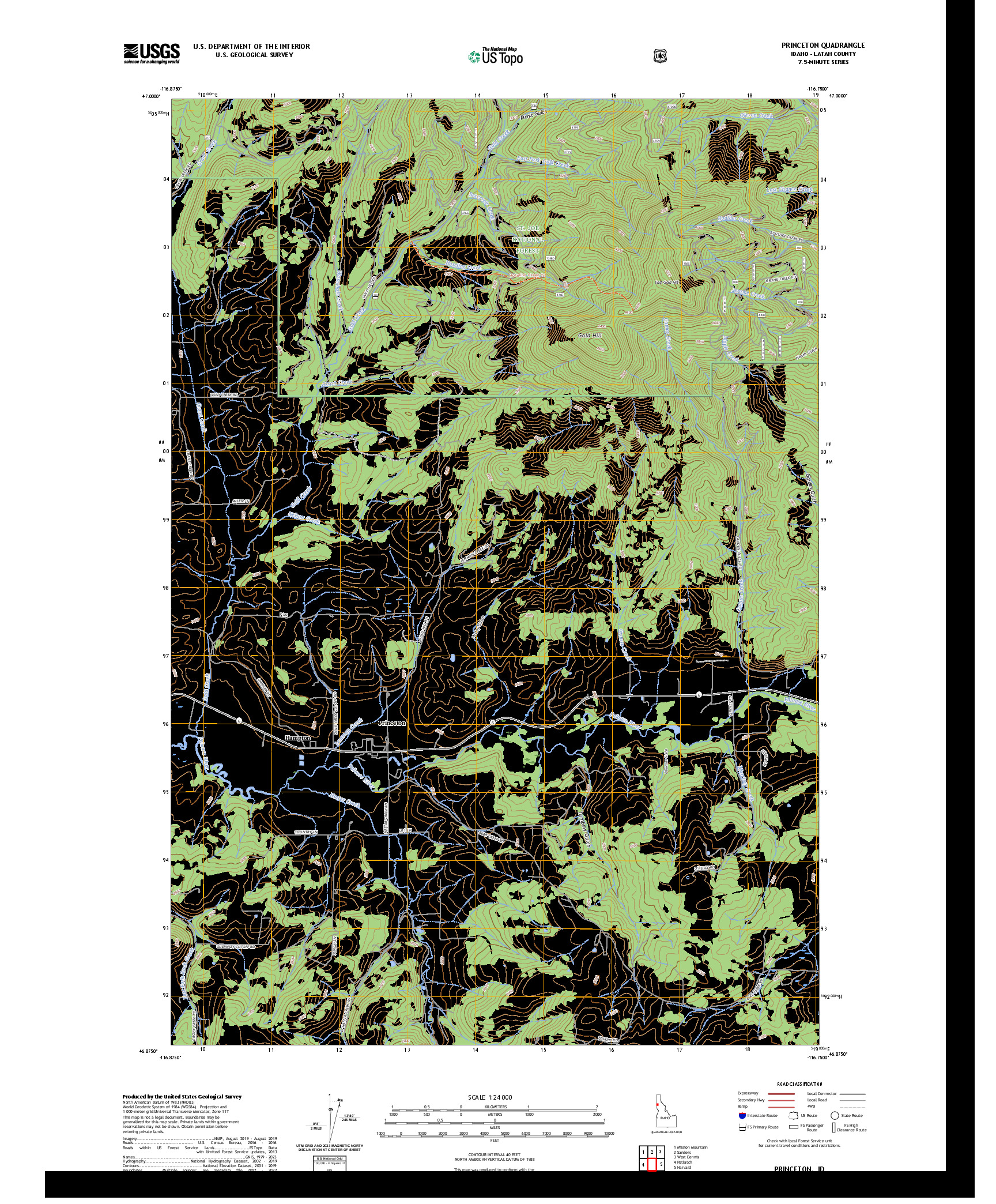 US TOPO 7.5-MINUTE MAP FOR PRINCETON, ID