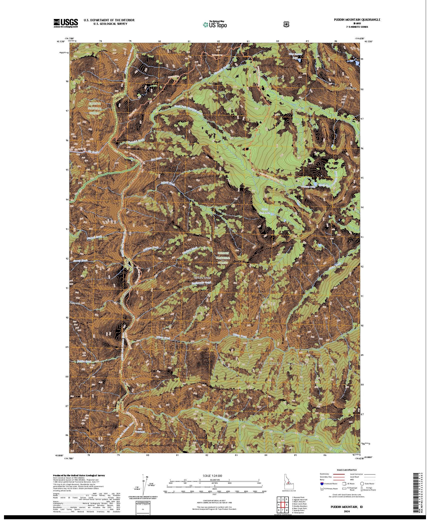 US TOPO 7.5-MINUTE MAP FOR PUDDIN MOUNTAIN, ID