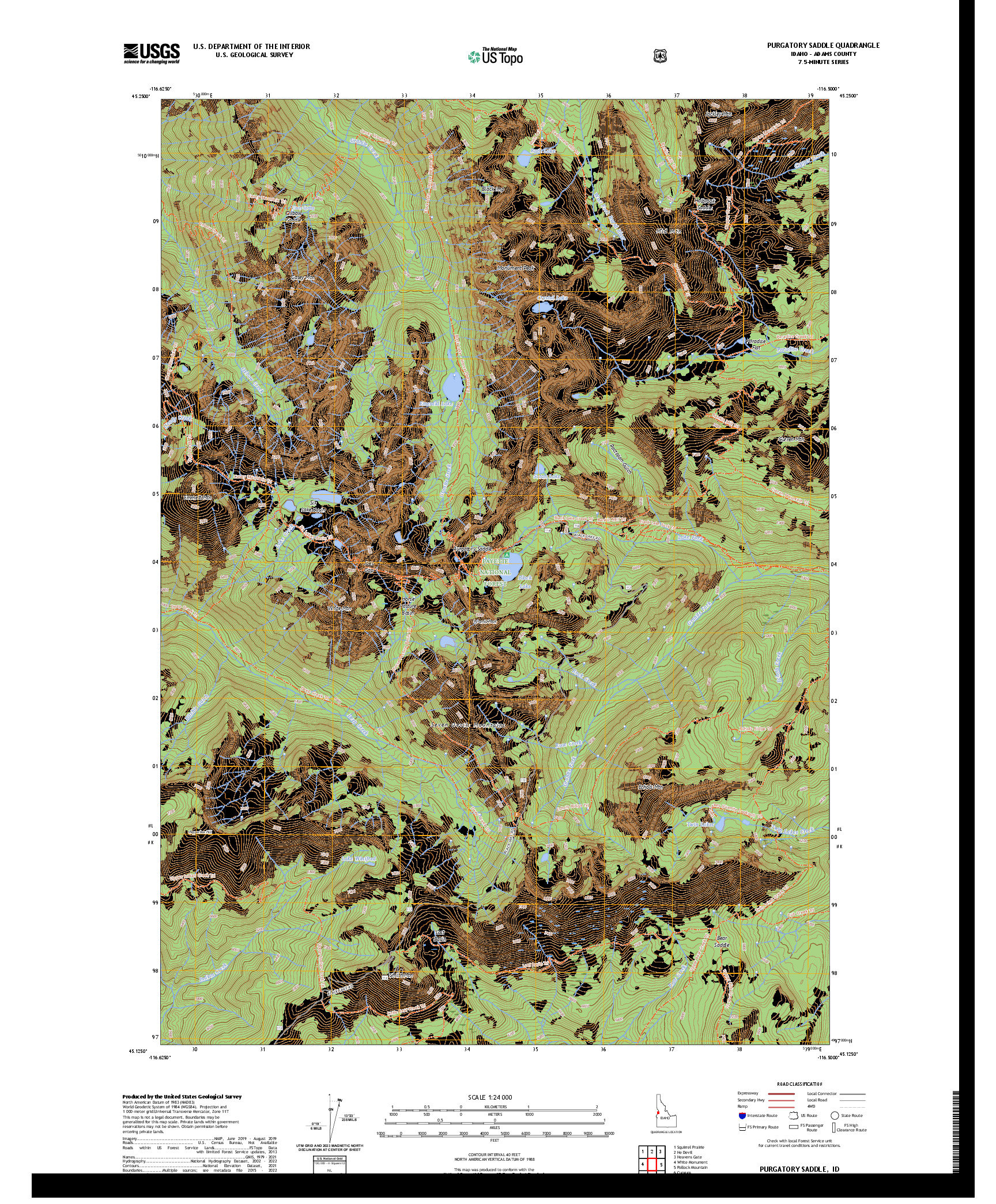 US TOPO 7.5-MINUTE MAP FOR PURGATORY SADDLE, ID